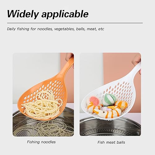 Miniatura 5 de Suministros de cocina de plástico, cuchara de fideos multifuncional, tamiz de blanqueamiento para el hogar, cuchara de malla grande, mango para