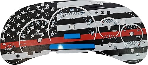 Tanin Auto Electronix Custom Firefighter Red Line American Flag Gauge Face Overlay  Compatible con el velocímetro de racimo de instrumentos GMC y