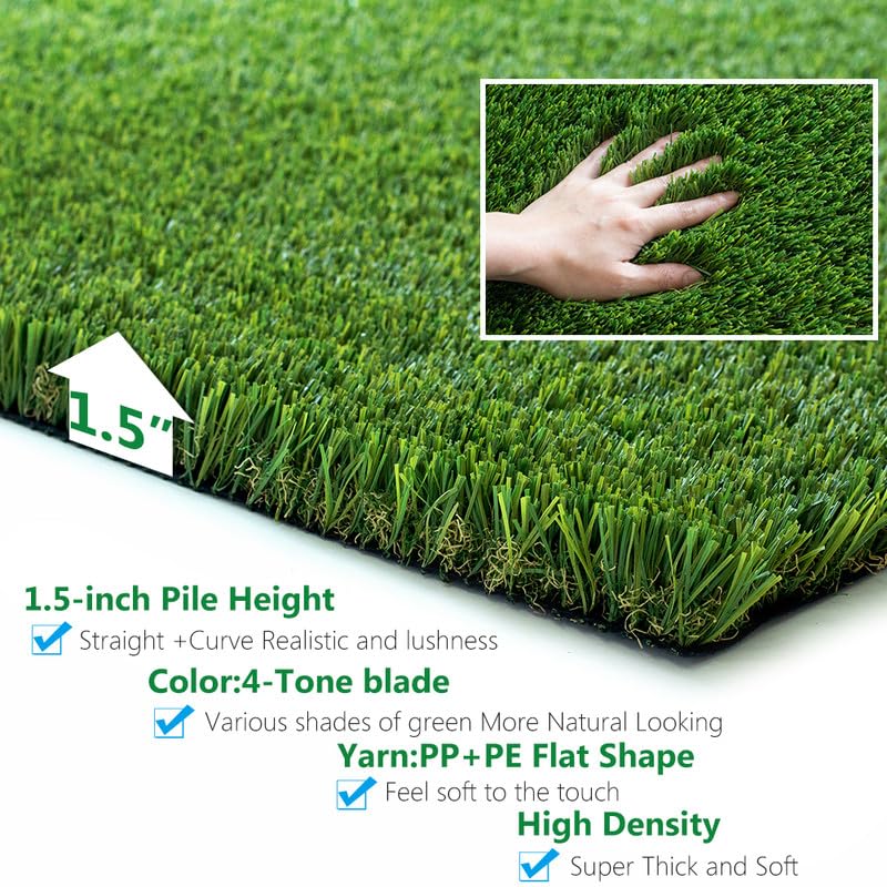 Petgrow Durable Artificial Grass Turf 9FTX17FT,38mm Thick Realistic Indoor/Outdoor Dog Turf Garden Landscape Patio Synthetic Grass Fake Faux Grass Rug Mat,4-Tone/Soft,Drainage Holes & PU Backing