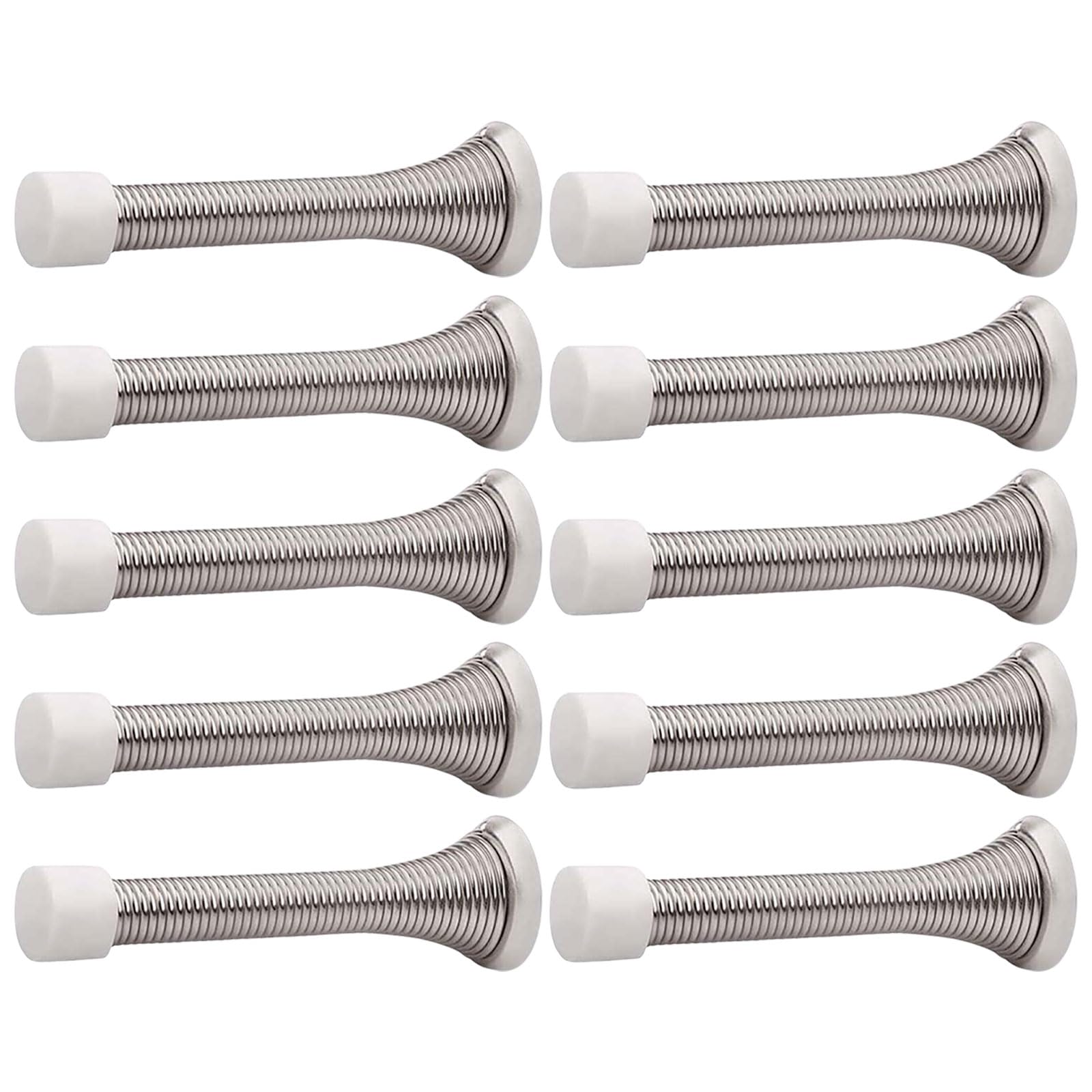 Tertioi Silver Us Type Spring Door Stop Set Fashionable Appearance Sturdy Spring Stops 10Pcs/Set For Bedroom, Kitchen & Study Stopper