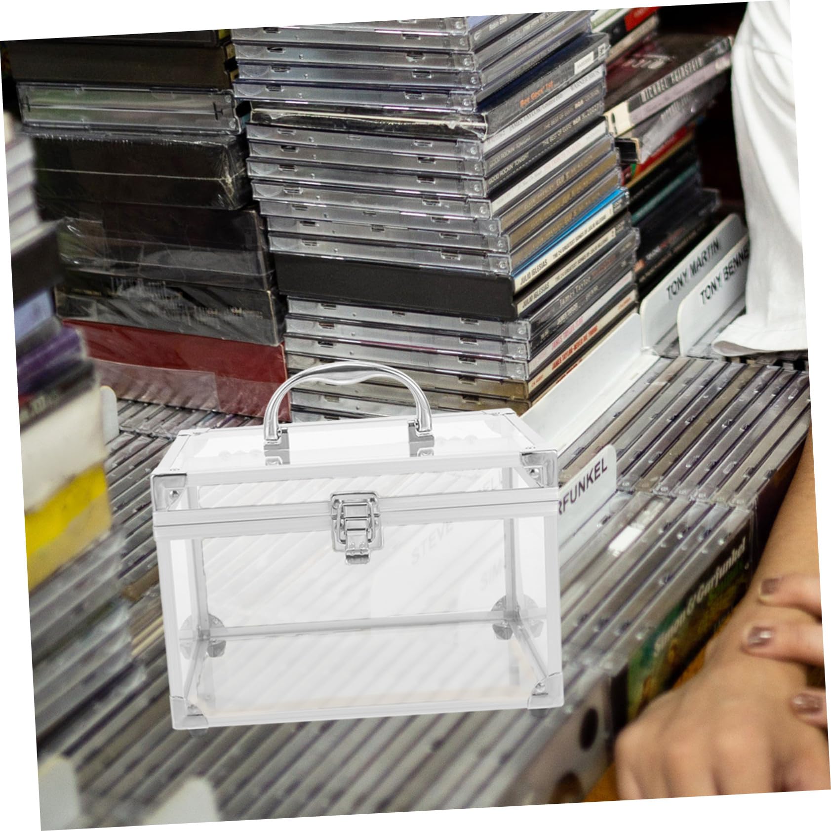 Contenitore Porta CD in Acrilico Argento, Facile da Trasportare | Organizer da Riporre, Adatto a Dischi e Dvd, Finitura Trasparente, per Casa