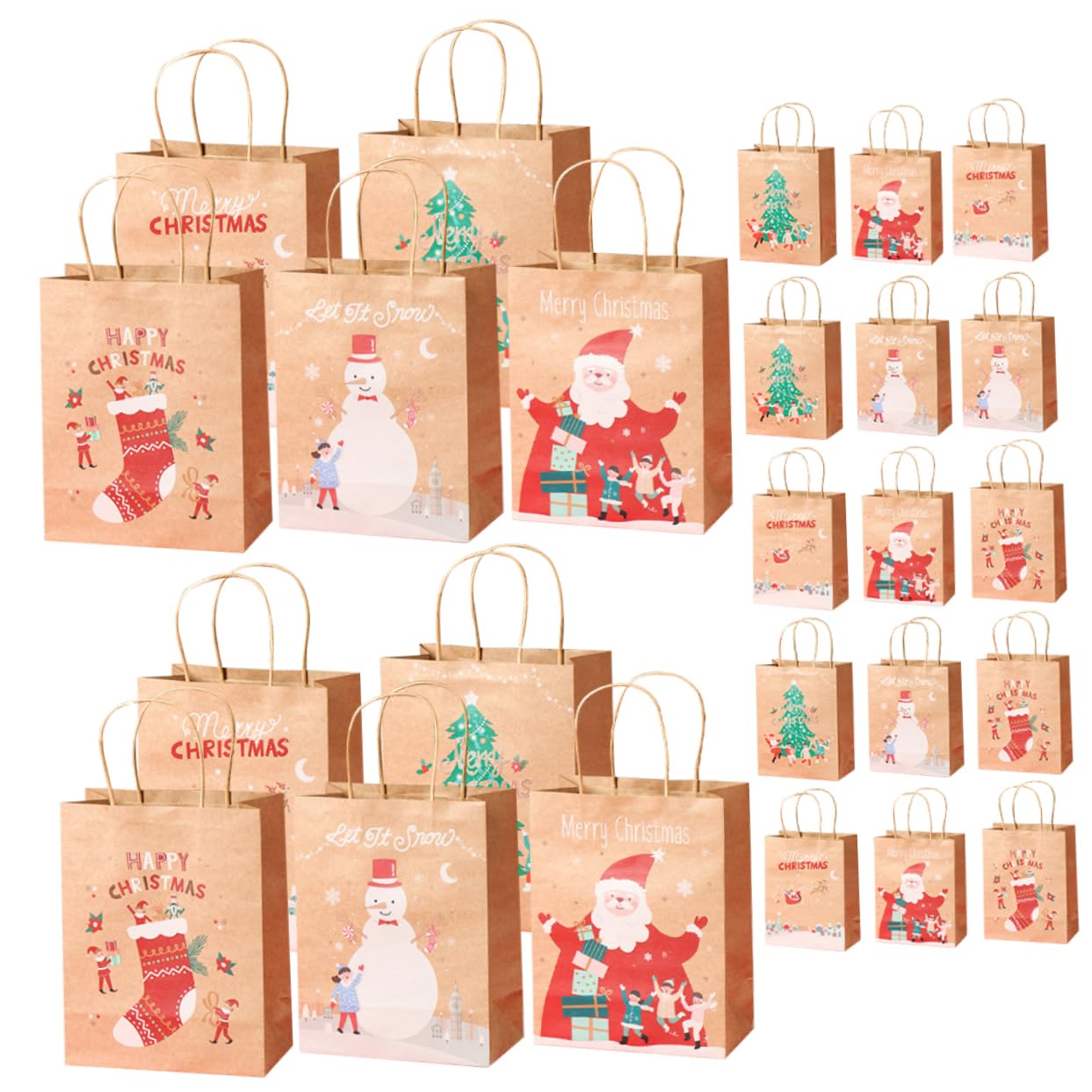 FRCOLOR 25pezzi Sacchetti Di Natale in Carta Borse Regalo Per Dolcetti e Bomboniere Per Feste e Piccoli Regali