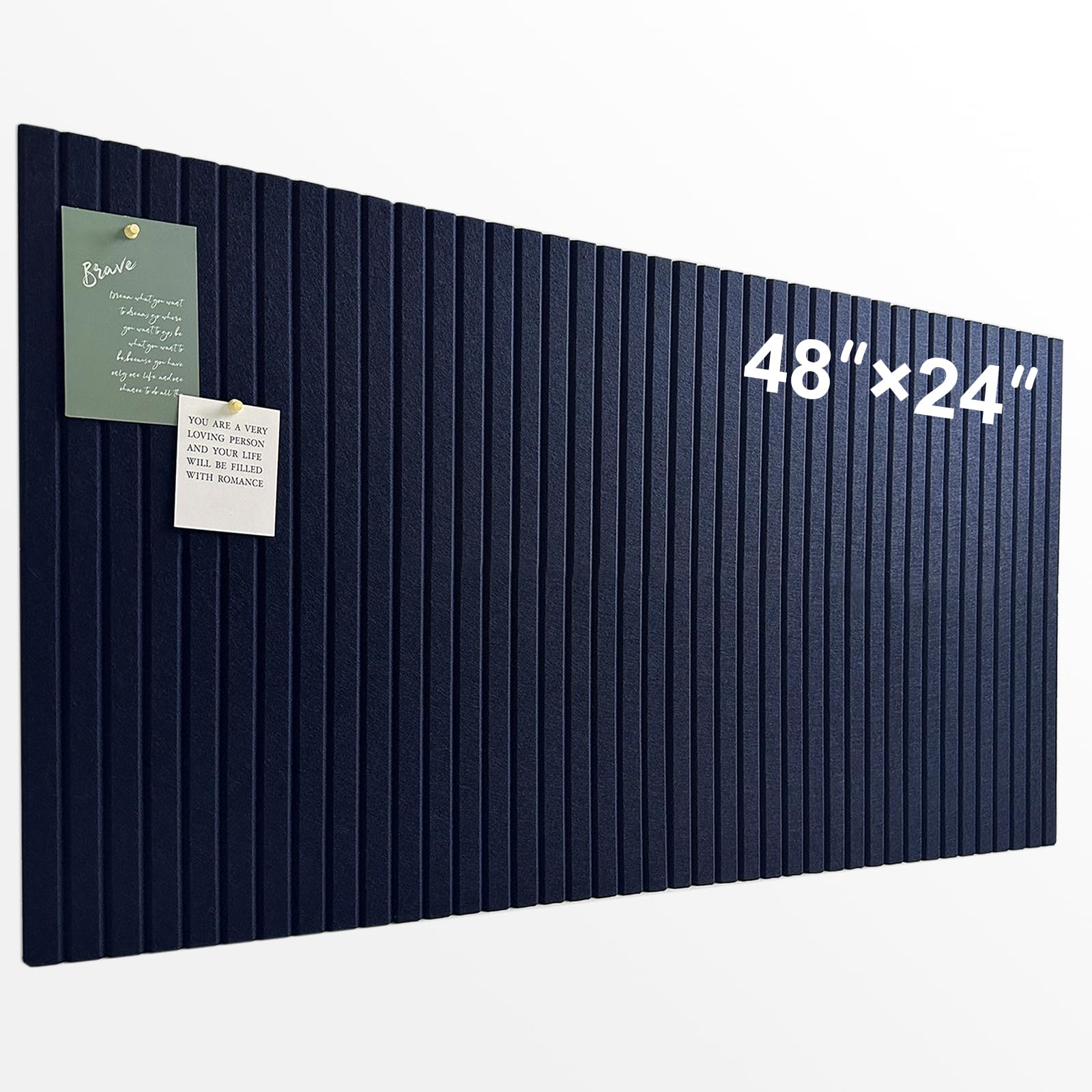 Large Cork Board for Office, 8 Pack Felt Wall Tiles with Slat Wall Paneling and Safe Removable Adhesive Tabs, Felt Bulletin Board Pin Board Cork Boards for Walls - Dark Blue — image 1