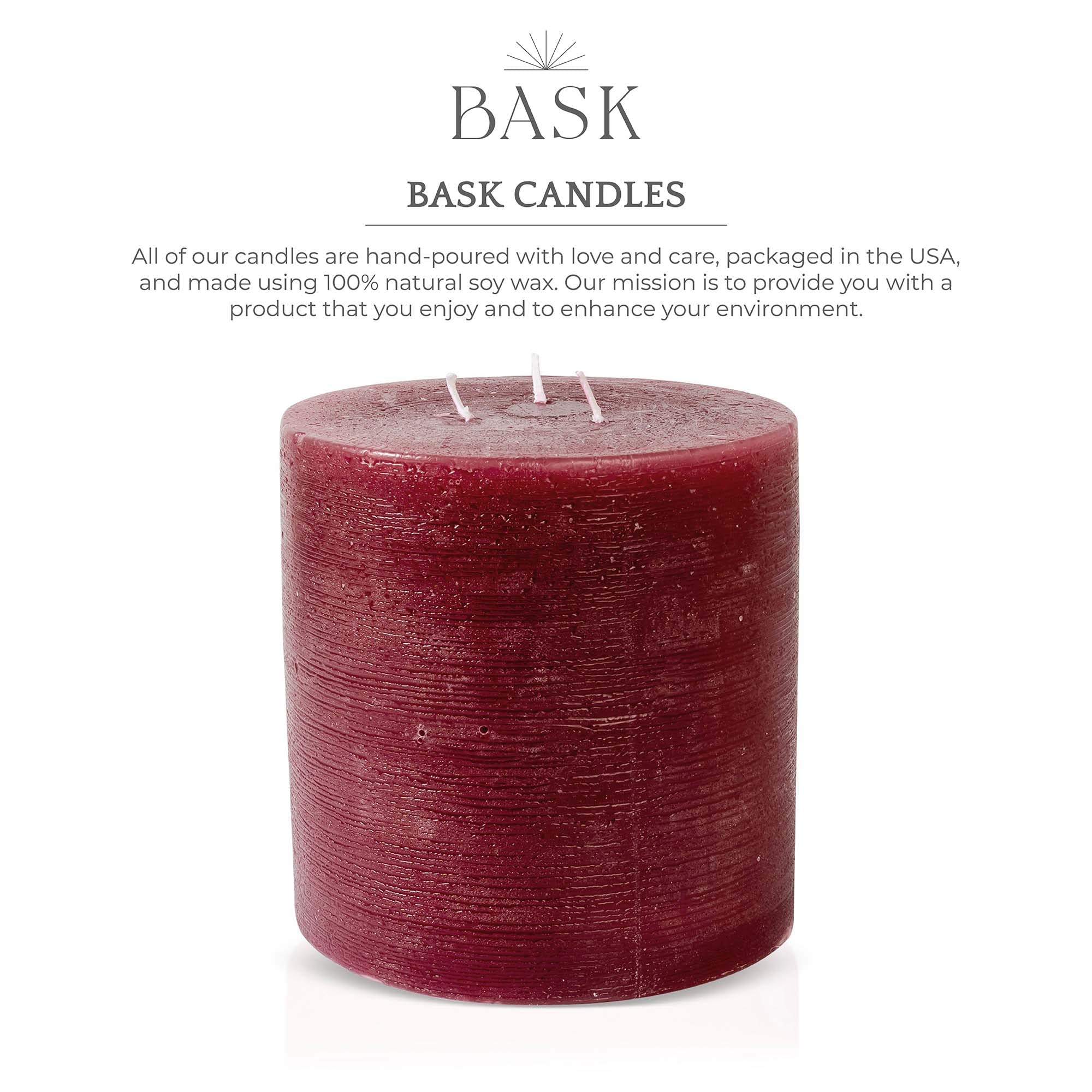 Bask Velas Holiday Pilar Vela – Triple mecha, moteada, sin aroma decorativo en burdeos – 15 x 15 cm