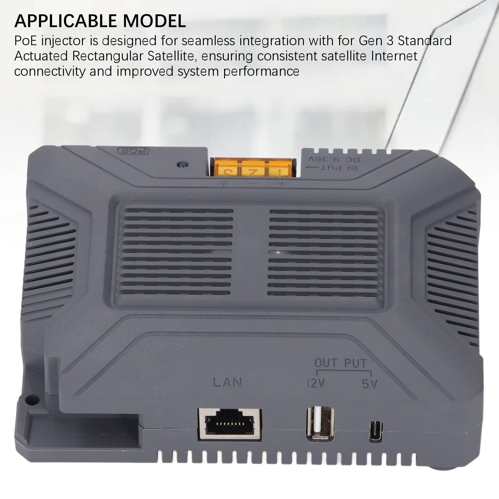 Srliya Injecteur GigE PoE 200W, Transmission Efficace pour Satellite Rectangulaire Dishy V3, Matériau ABS