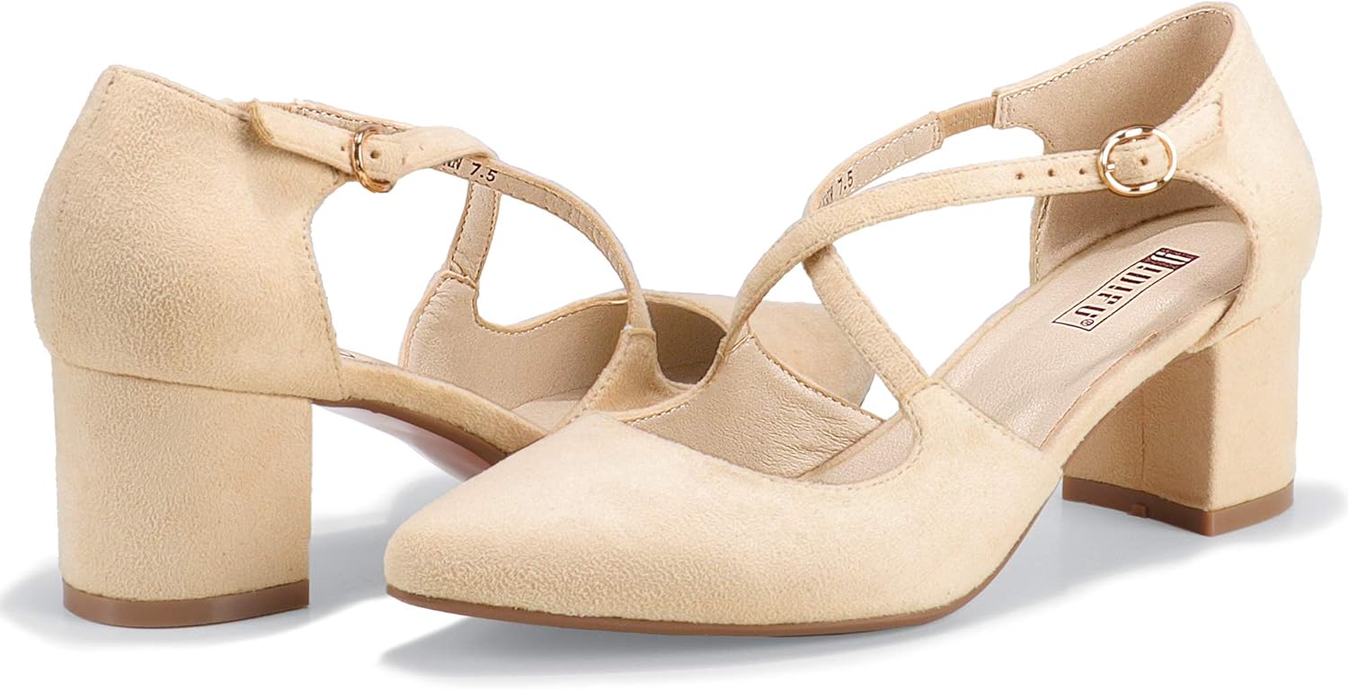 IDIFU Women's Lynn Dress Low Heeled Pumps Closed Pointed Toe Block Chunky Heel Cross Strap Wedding Bridal Party Office Shoes - Image 5
