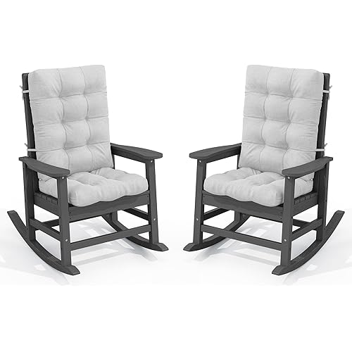 SERWALL Oversized Outdoor Rocking Chair Set of 2, HDPE Rocker for Adults, Patio Rocking Chairs for Porch, Grey