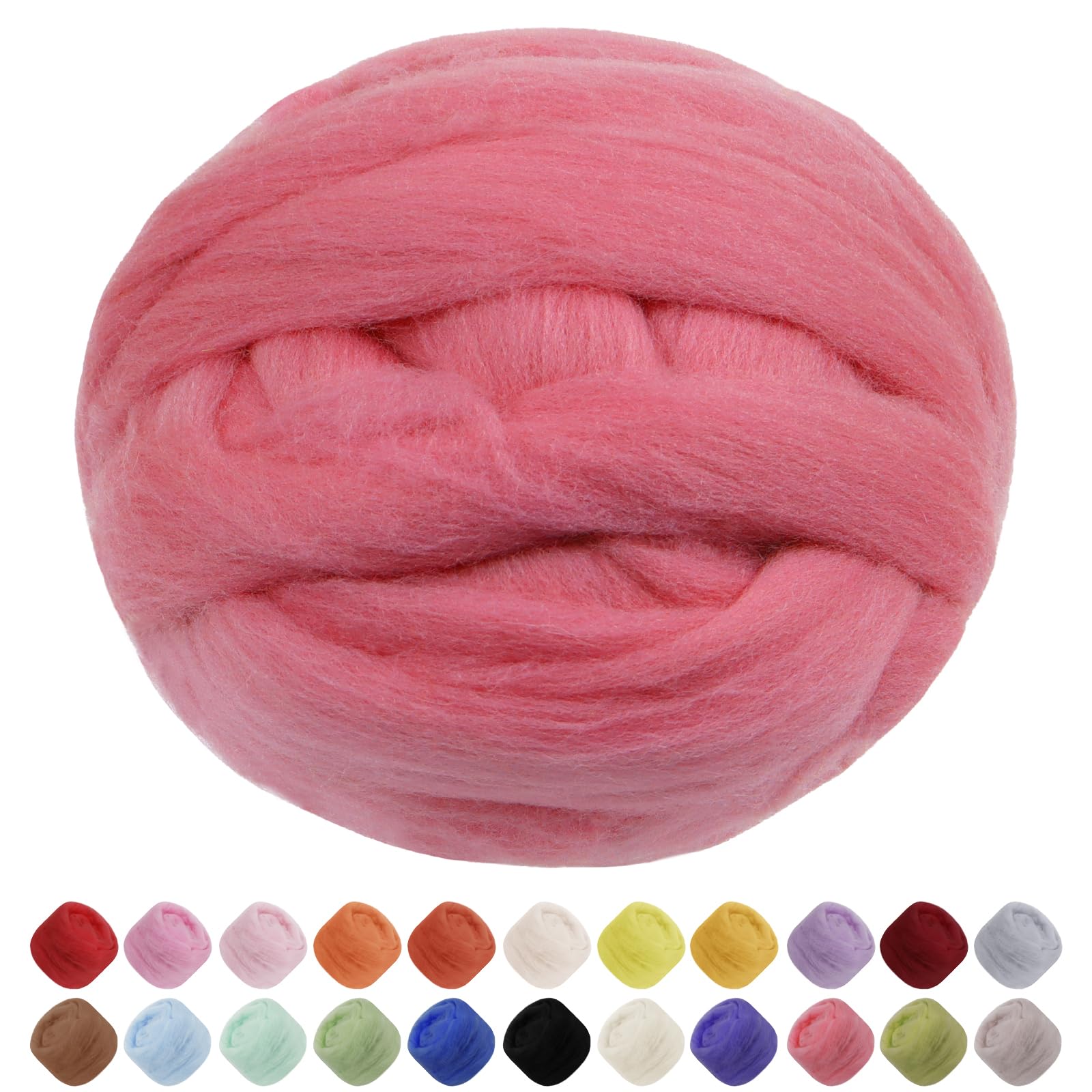 Uiopa Needle Felting Wool, 100g Felting Wool Soft Wool Roving Yarn, Watermelon Red Wool Roving for Needle Felting, Wet Felting, Felting Projects, DIY Crafts