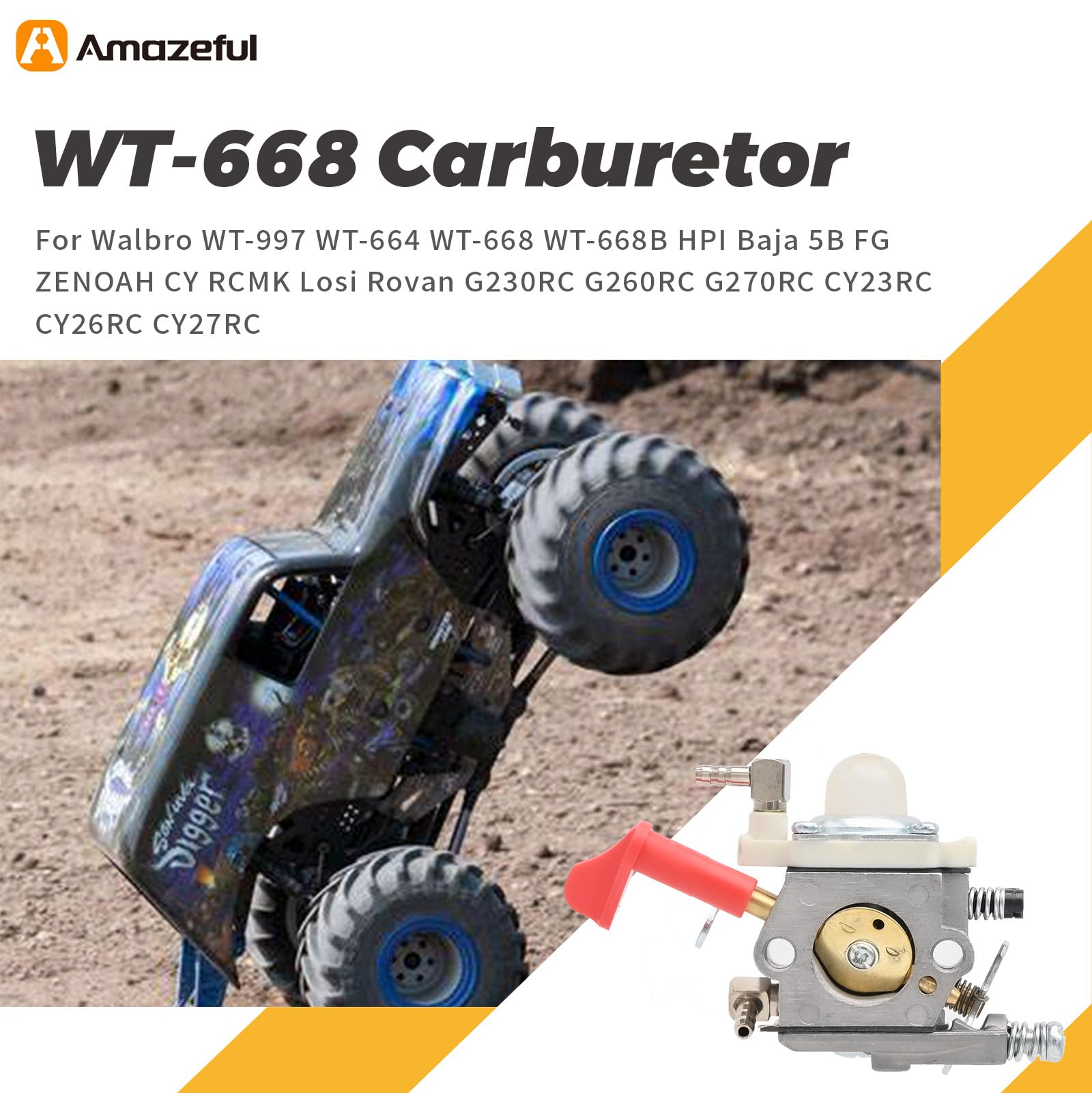Amazeful WT-668 Carburetor for Walbro WT-997 WT-664 WT-668 WT-668B HPI Baja 5B FG ZENOAH CY RCMK Losi Rovan G230RC G260RC G270RC CY23RC CY26RC CY27RC