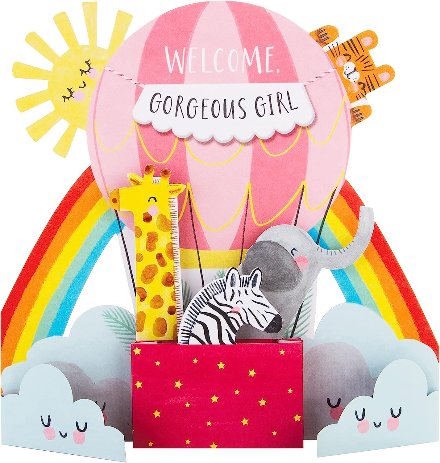 Hallmark Birth Of Girl Congratulations Card - Cute 3D Pop-out Hot Air Balloon Design