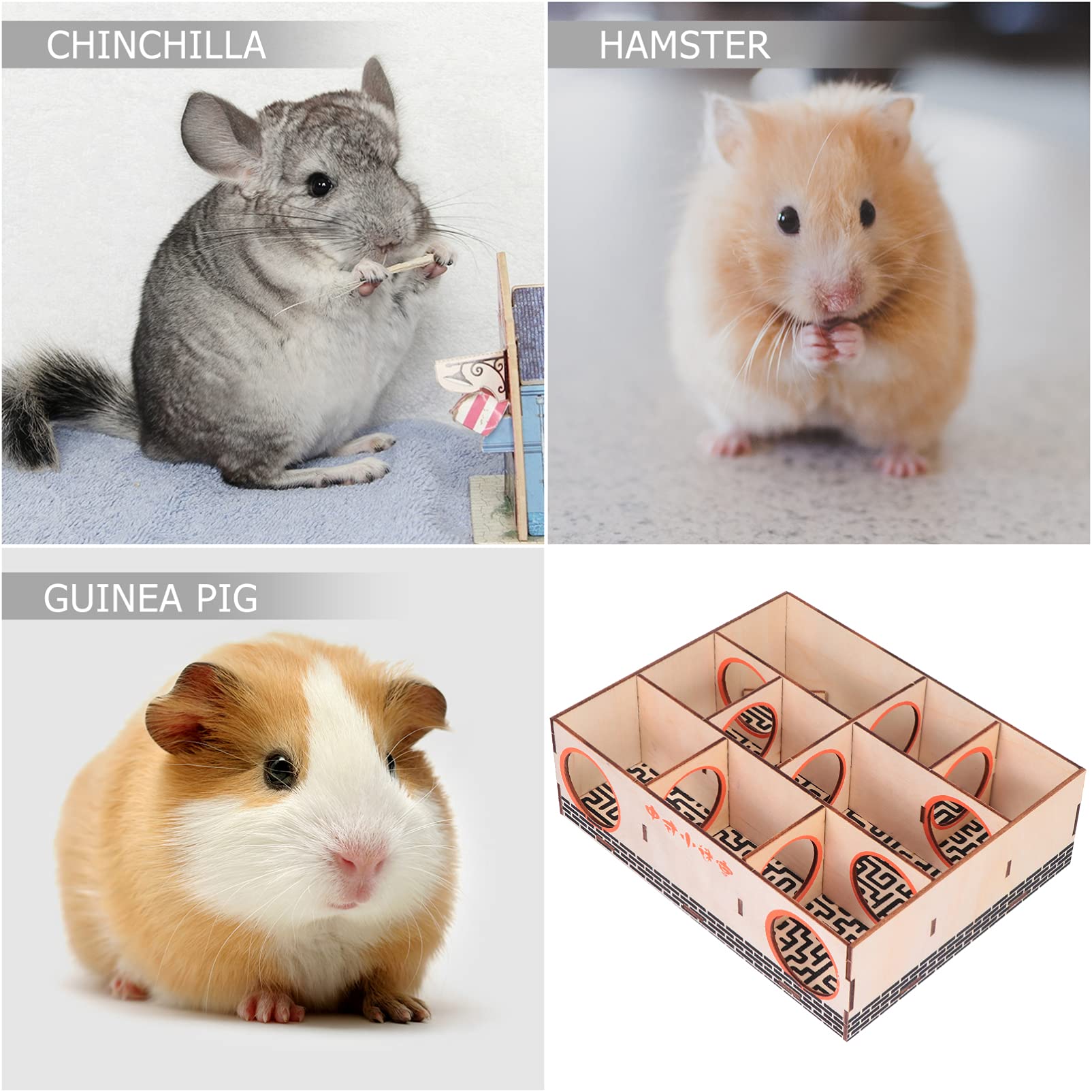 Hamsterspielzeug-Set 18-teilig – Mit Labyrinth-Holzhaus, Leise Laufrad, Wasserflasche & Kauspielzeugen