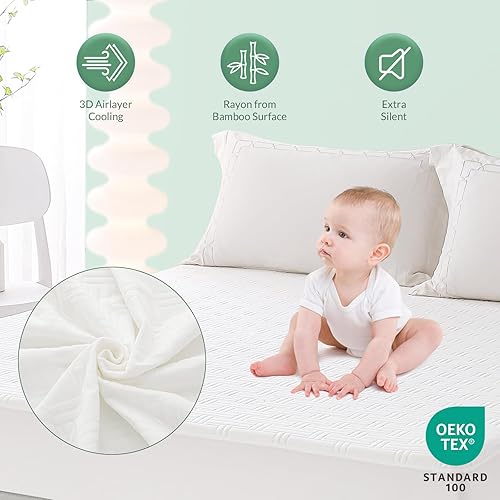 Miniatura 2 de Coriwell Protector de colchón impermeable de tamaño matrimonial, funda de colchón de rayón de bambú lavable, tela de aire 3D, ultrasuave,