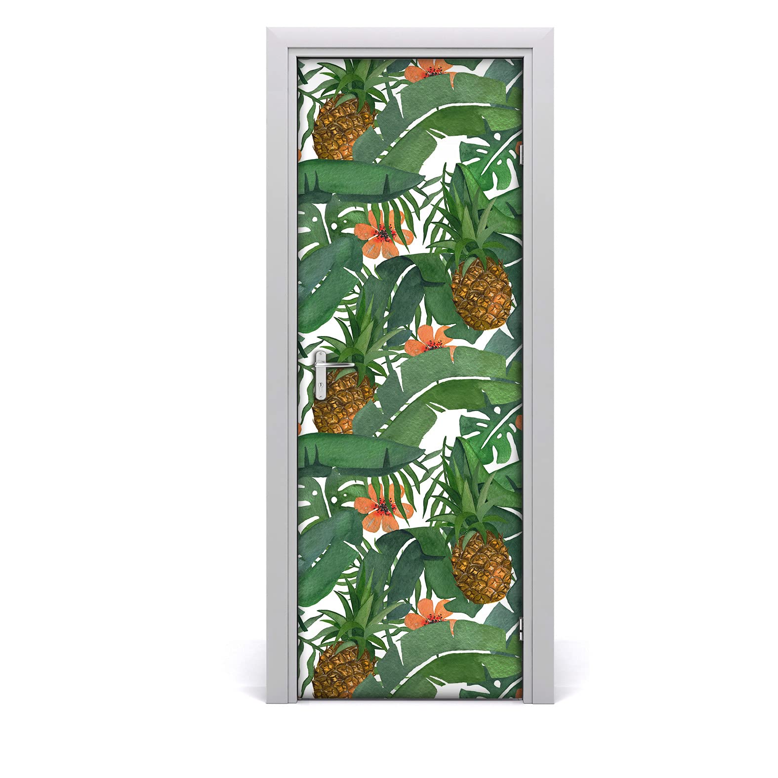Autocollant de porte 85x200cm ananas motif tropical pour décoration murale amovible