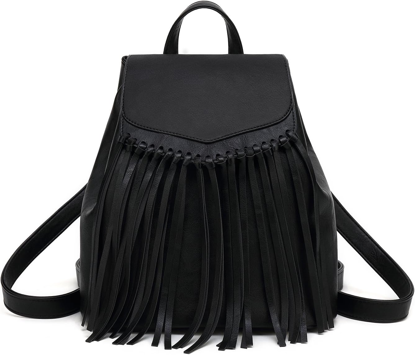 Zebella Leather Backpack Purse for Women Tassel Casual Rucksack Lightweight Daypack Travel Hobo Bag