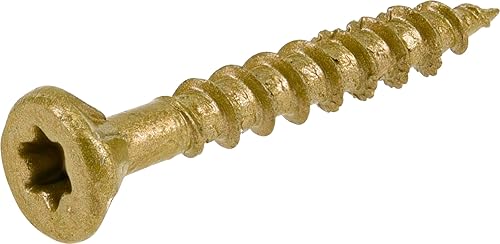 48605 Tornillos para madera, #8 x 1-14 pulgadas, tornillos de cubierta premium para exteriores, resistentes a la corrosión, bronce recubierto de