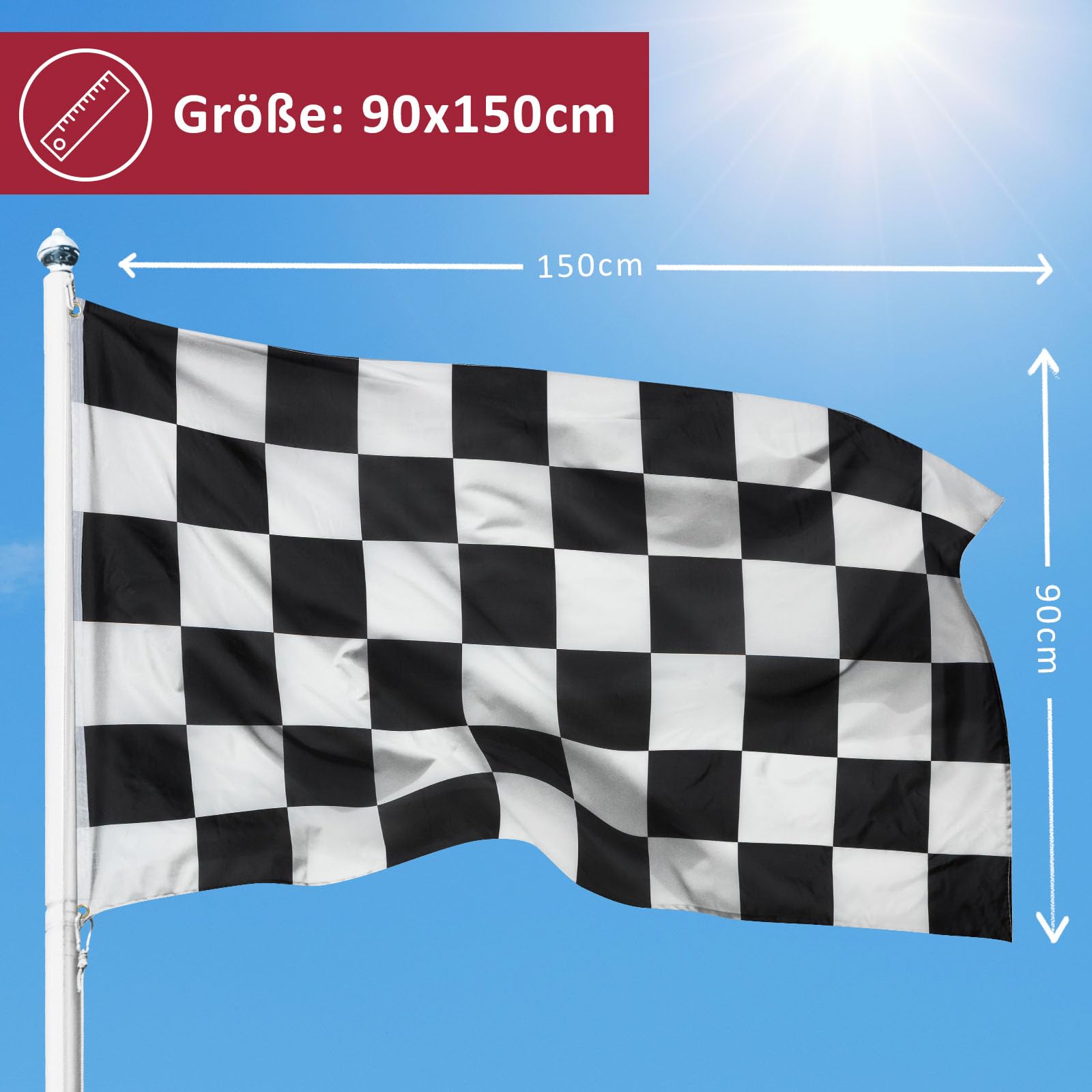 Racing Karierte Flagge Schwarz-weiß – 30,5 X 45,7 Cm, Polyester, Doppelseitig, Mit Messingösen