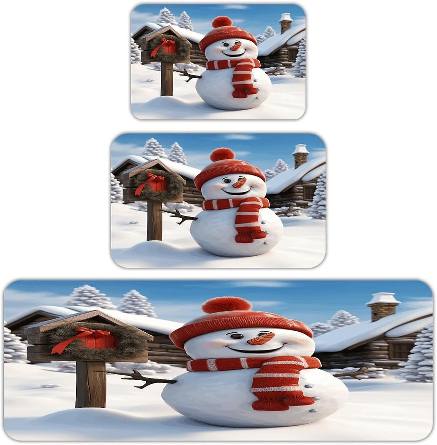 Sign Snowman Kitchen Rugs Set of 3 Non Slip Washable Kitchen Mats for Floor Soft Area Rug Kitchen Floor Mat Cushioned Anti Fatigue Mats Standing Sink Mat Decor Runner Rugs
