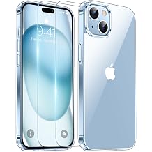 Justcool Designed for iPhone 15 Plus Case, [10 FT Military Grade Drop Protection][Not Yellowing][with 2 Pcs Tempered Glass Screen Protectors] Slim Thin Case,Clear