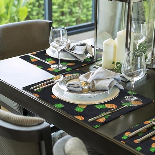 Miniatura 5 de Tropical Trendy Pineapples Placemats Set of 6 Fabric Placemats Square Placemat for Kitchen Table Heat Resistant, Easy to Clean Table Placemats 12x18