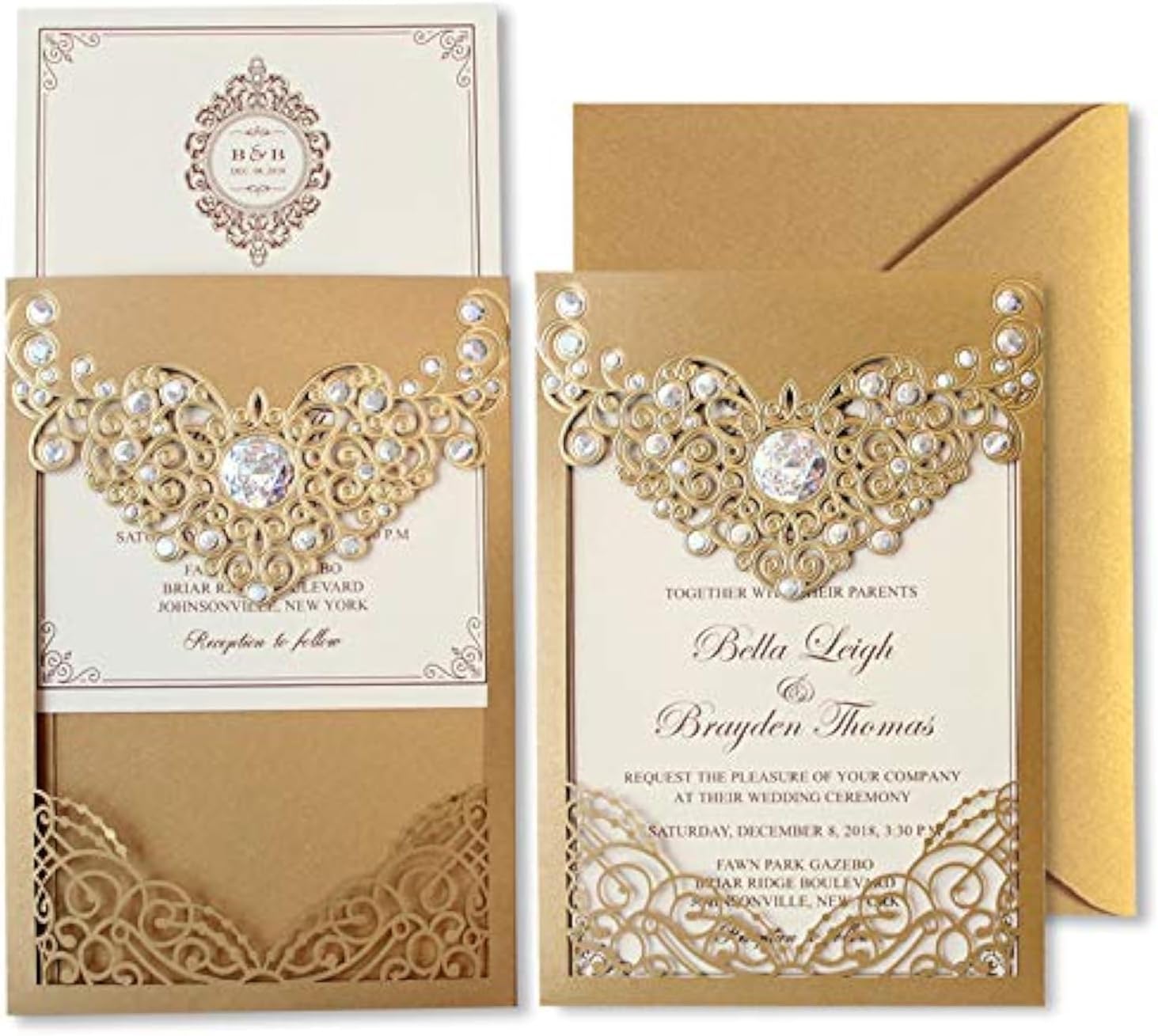 25-Set Luxury Pocket Wedding Invitations, European-style Ivory Blank Cards, Gold Envelopes and Seals, 127 x 185mm
