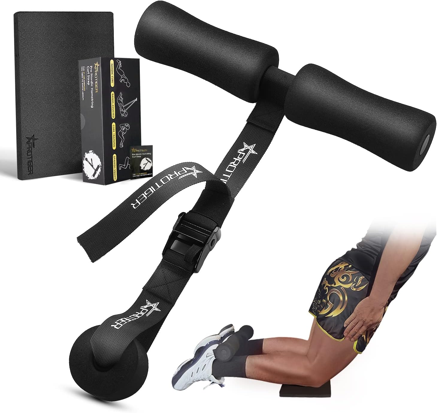 Nordic Curl,Hamstring Curl Strap with Knee Pad, Adjustable 5 Second