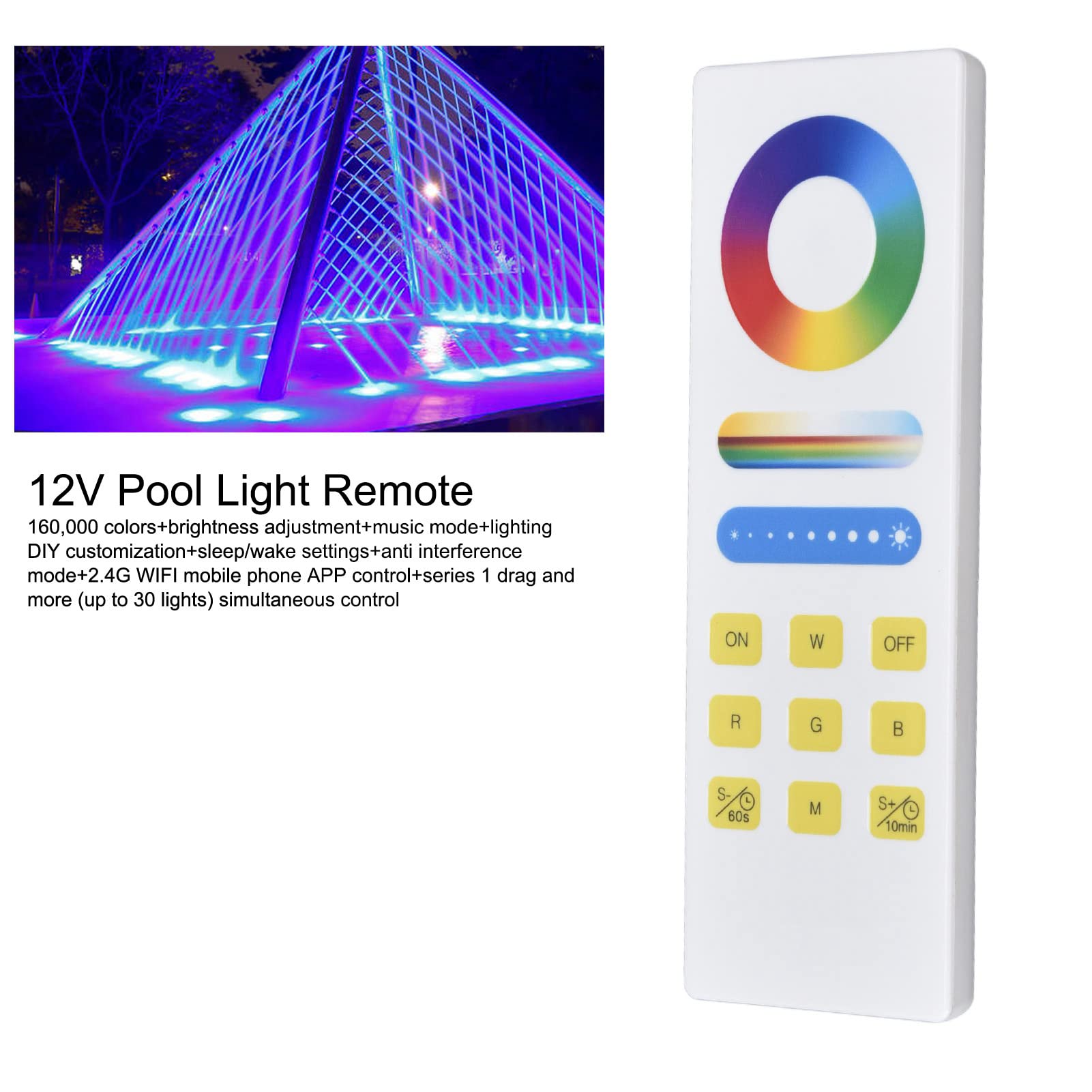 Hyuduo Telecomando Luce Subacquea, Controller Luce Piscina App WiFi 2.4G, 160000 Colori, luminosità Musica Fai da Te Sveglia per Dormire, da 1 a 30 Luci per Piscine Spa Lampade Subacquee