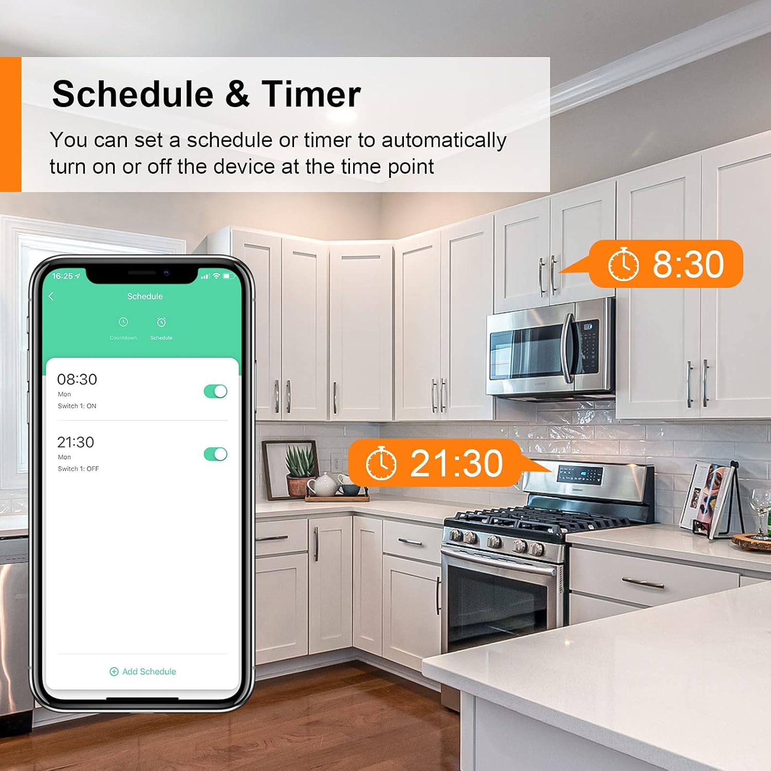 Prese Intelligenti Wifi 16A Smart Plug (Type F) con Monitoraggio Energetico, Protezione Sovraccarico, Timer, Regolazione del Programma e Compatibilità con Alexa & Google Home, 1 Pezzi 1pack - Immagine 5