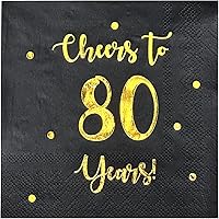 Vista 10 de Servilletas de cóctel de Cheers to 80 años, decoraciones de feliz cumpleaños n.° 80 para hombres y mujeres, decoraciones de aniversario de boda