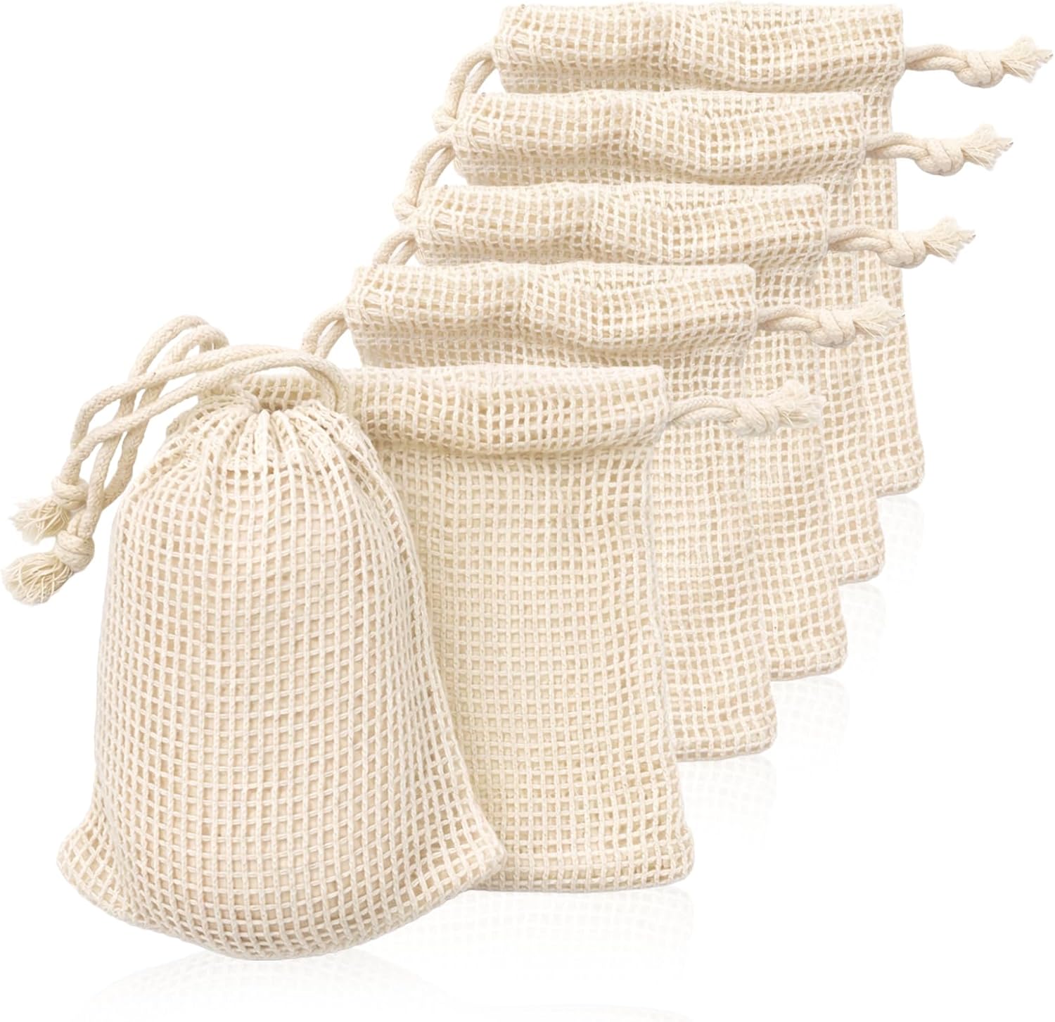 6-Pack Cotton Soap Saver Pouch, Exfoliating Mesh Scrubber Bag for Bar Soap, Reusable Hanging Soap Bag for Shower