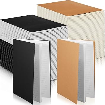 Sepamoon 150 Pack Kraft Notebook Journals 5.82 Inch x 4.13 Inch A6 Softcover Notebooks Bulk for Kids Student Writing Sketch Travel Journal Office Notepad with 48 Page 24 SheetBlack, Brown,Lined