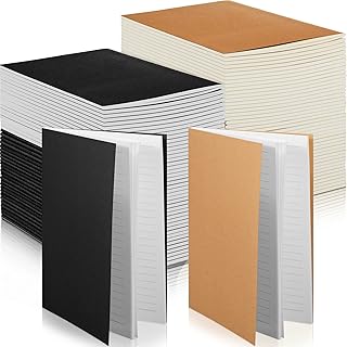 150 Pack Kraft Notebook Journals 5.82 Inch x 4.13 Inch A6 Journal Softcover Notebooks Bulk for Kids Student Writing Sketch Travel Journal Office Notepad with 48 Pages 24 Sheets, Lined (Black, Brown)