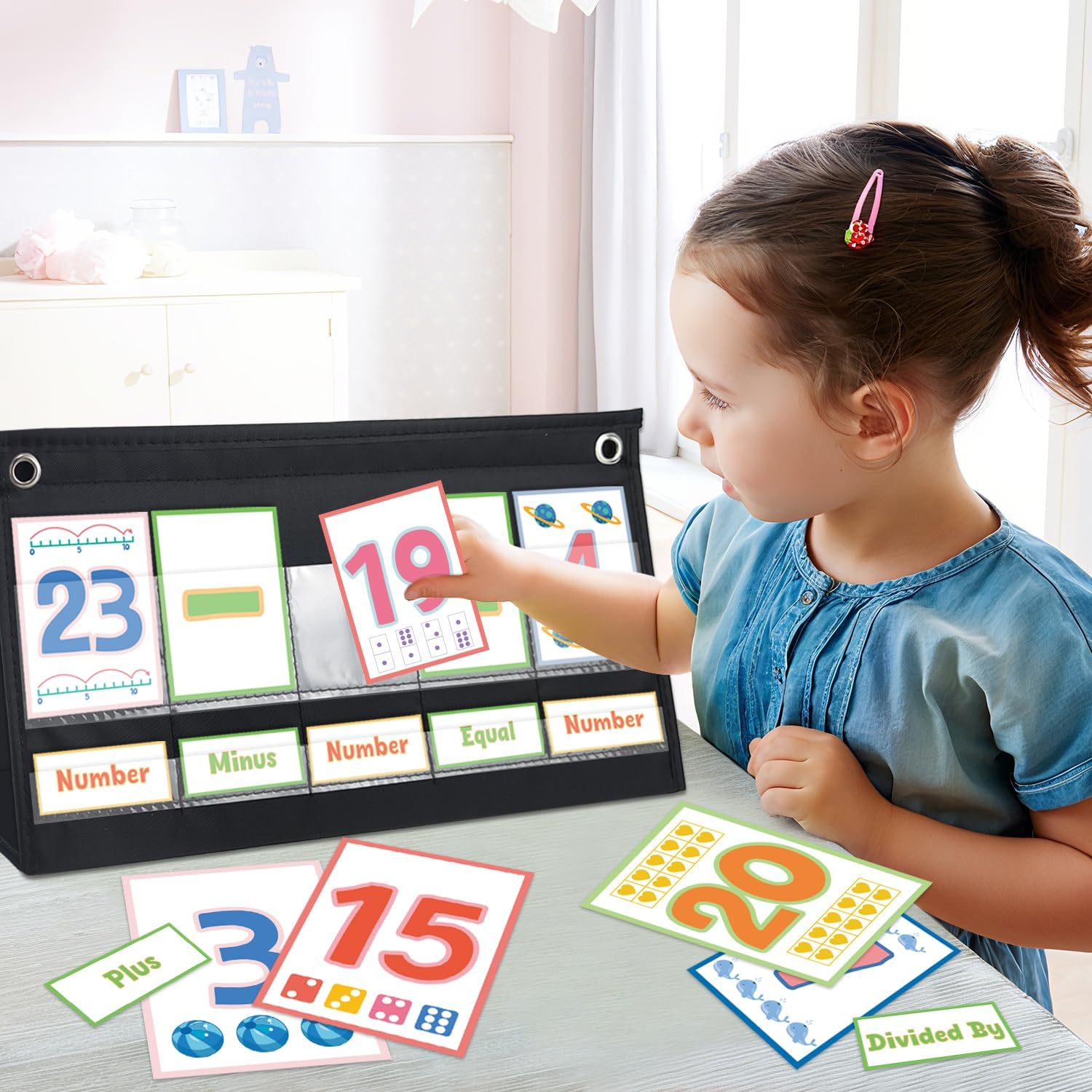Classroom Educational Math Pocket Card, 0-24 Math Facts Manipulatives Chart, Number Cards Blending Board for Young Toddlers and Homeschooling Classroom Supplies|Learning Materials -Black - Image 2
