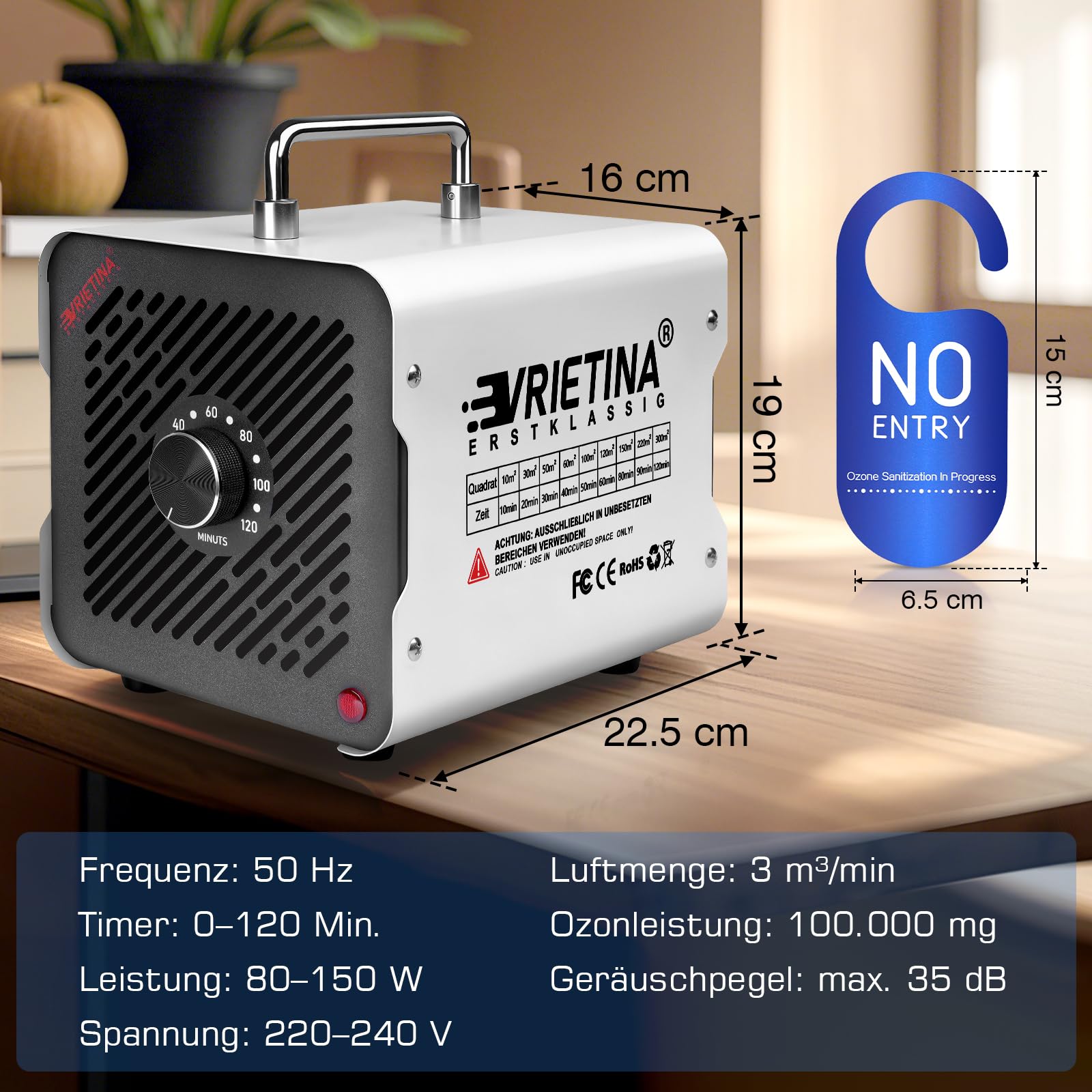 Ozongenerator O3 100000mg/h 120min Timer 35dB Ozongerät zum 300㎡,Auto Rauch