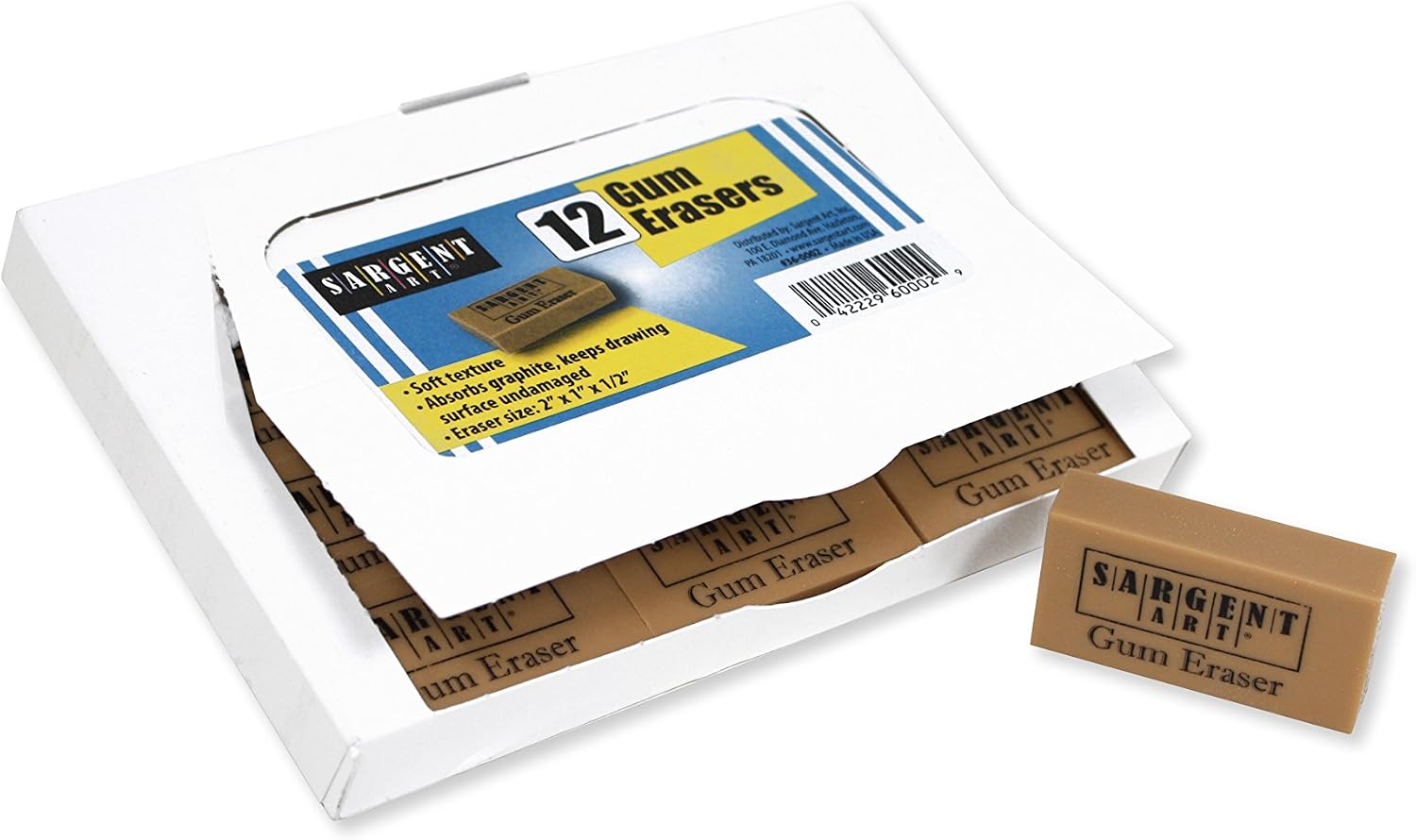 Sargent Art 12 Count Artist Gum Eraser, 2" x 1" x 1/2"