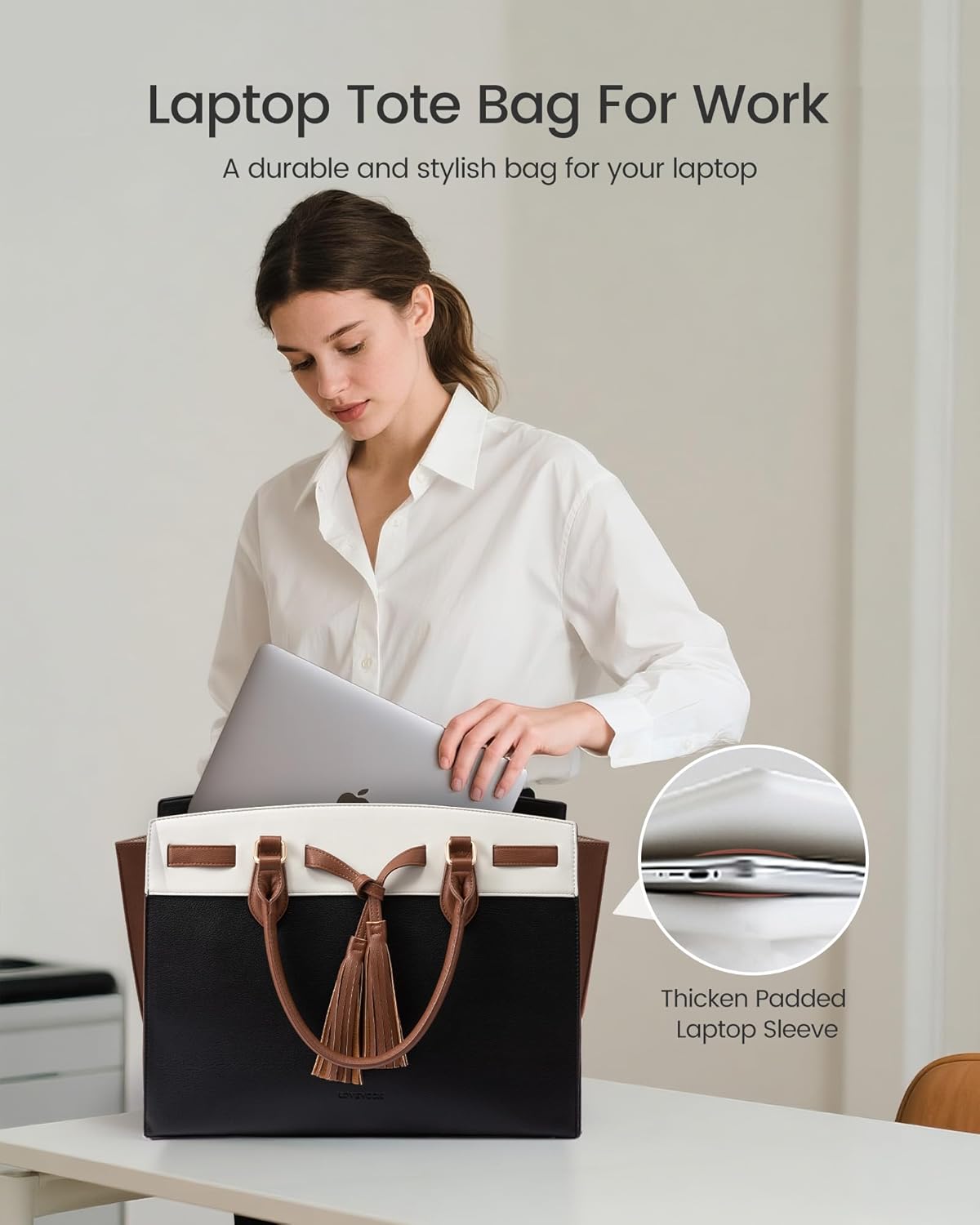 LOVEVOOK Laptop Bag for Women,Work Tote Bag with Large Cup Holder,Leather Computer Bag Teacher Bag Handbag Gifts for Women - Image 5