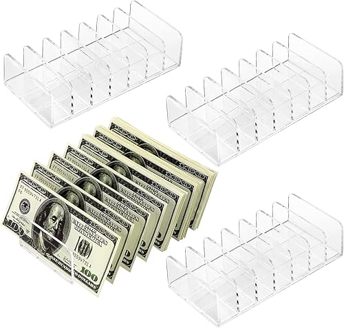 Miniatura 10 de Hipiwe Paquete de 2 bandejas para efectivo, divisores de billetes, bandeja organizadora de dinero y presupuesto con 7 secciones
