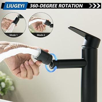 Tall Bathroom Basin Mixer Tap with 360° Swivel Spout, High Rise Bathroom Sink Faucet, Matte Black Tall Round Mono Mixer Basin Taps