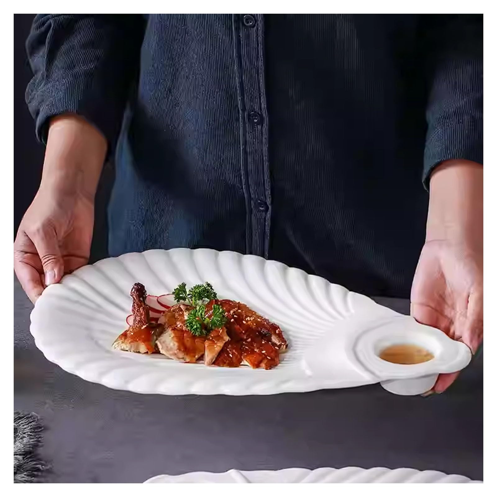 Platos para servir con platillo, chips de cerámica y salsa, plato de albóndigas de sushi, accesorio de cocina para aperitivos, embutidos y sushi