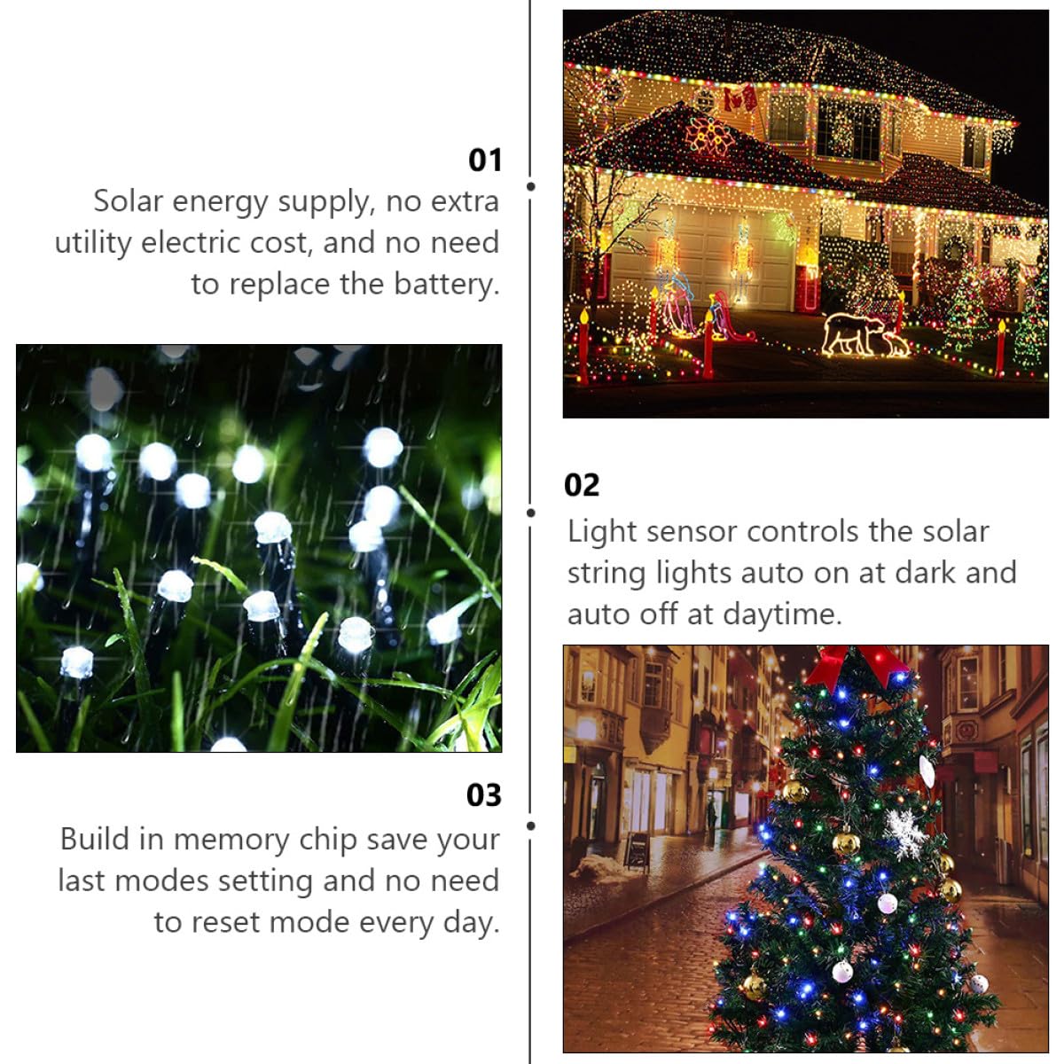 INOOMP 2 Satz Solarbetriebene LED Lichterketten mit 100 Leds 10m Länge Abs Material Ip65 Schutz für Garten und Veranda als Partydekoration