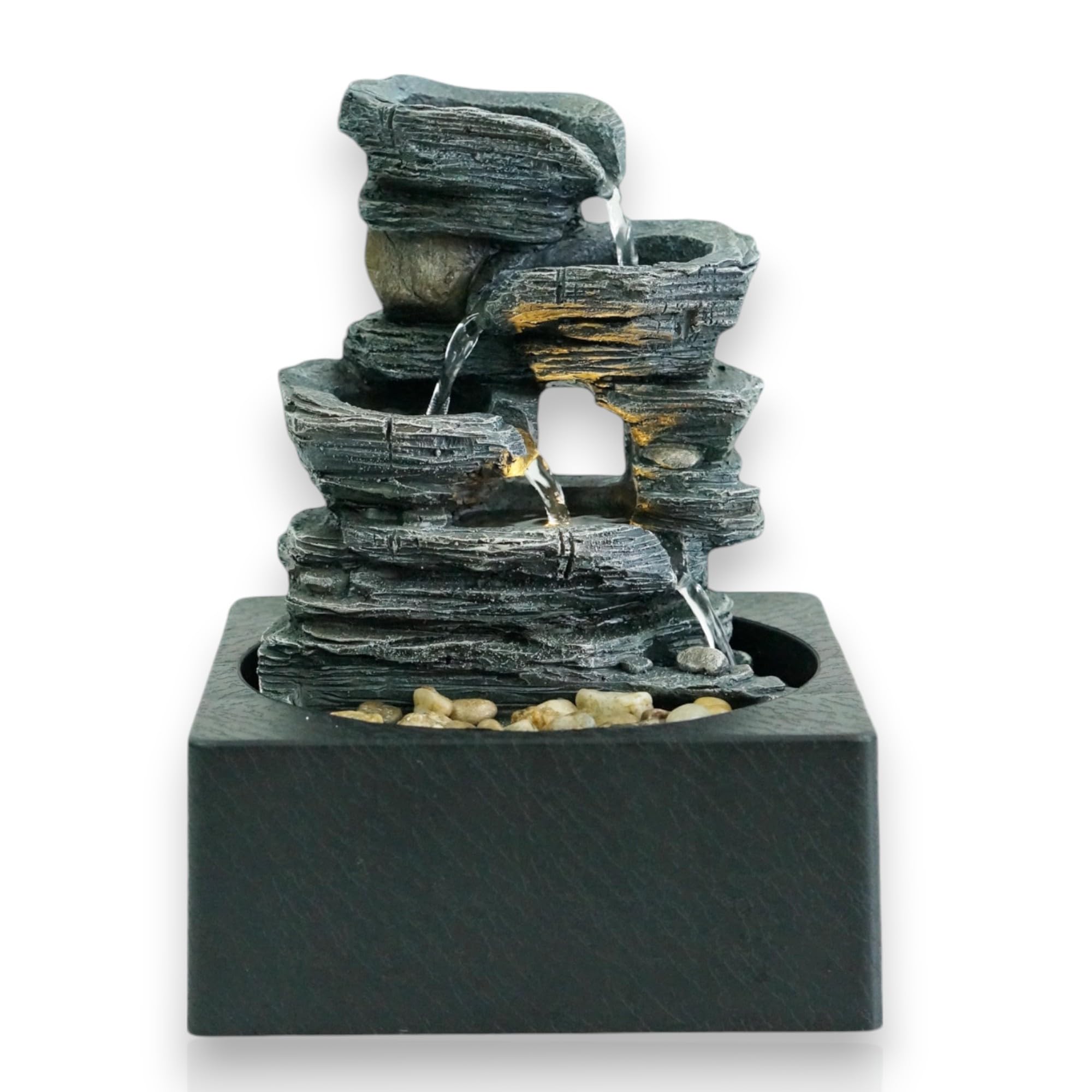 Acaciahome Water Feature Indoor Outdoor Led Fountain - Serene Waterfall Garden Decor In Polyresin, Weather Resistant Design With Pump & Led Light For Relaxation (Water Feature)