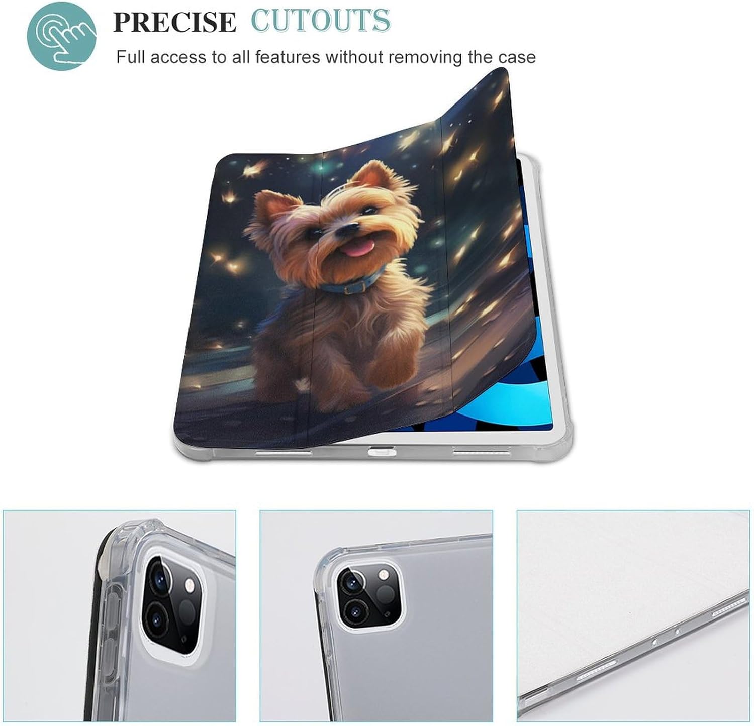 Lovely Yorkie Dog Tablet Case Compatible with IPAD Pro 2021 （11in） Non-Slip Trifold Tablet Cover Case with Pencil Holder