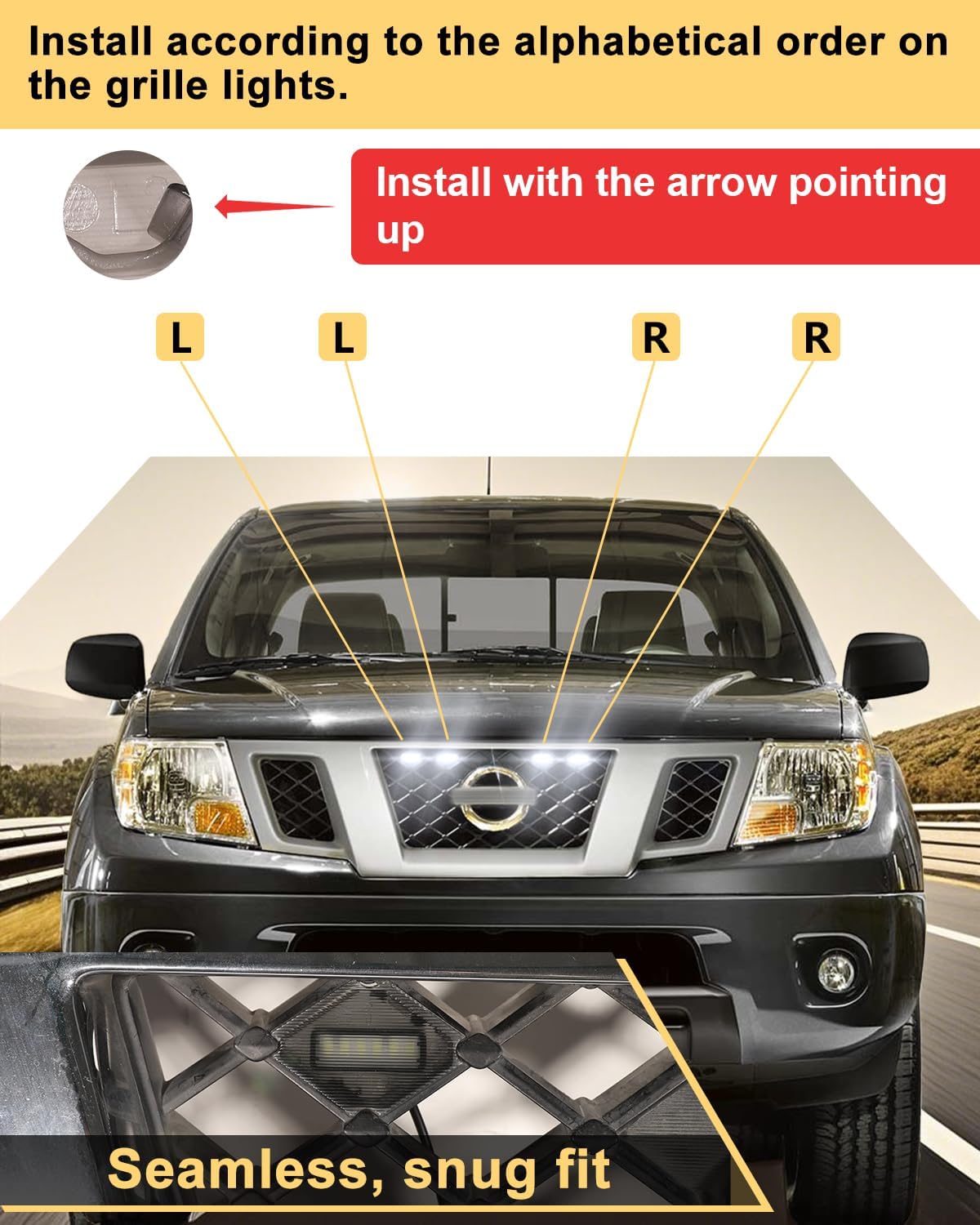 LED Front Grill Lights for Nissan Frontier 2009-2021 Raptor Lights fit S SV Prox PRO4X SL OEM Grille Accessories (White)