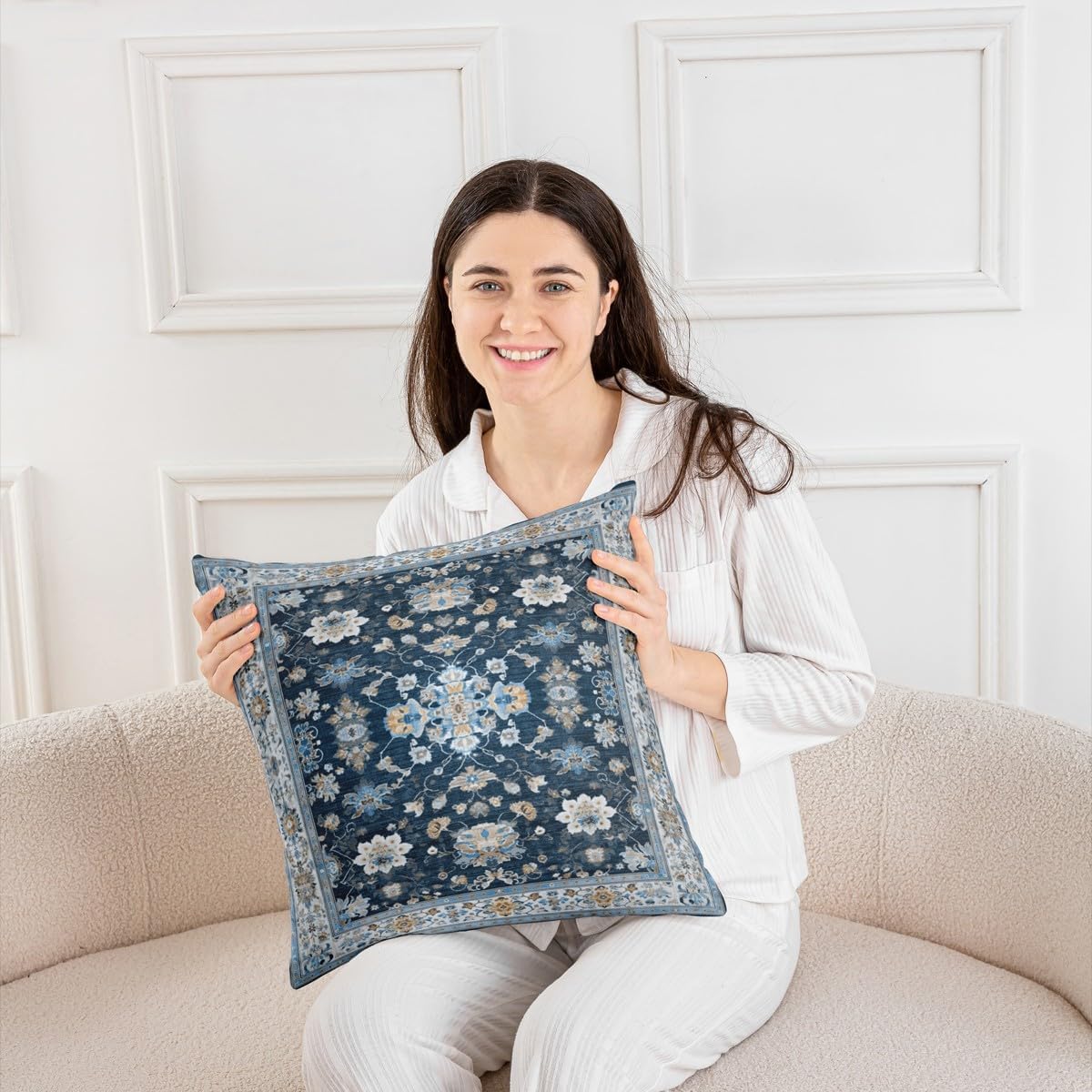 Erosebridal Pack of 4 Navy Blue Floral Throw Pillow Covers - Vintage Flower Boho Pillow Cases for Kids Adults | Farmhouse Cottage Flowers Cushion Covers 18x18 | Retro Aesthetic Pillowcases