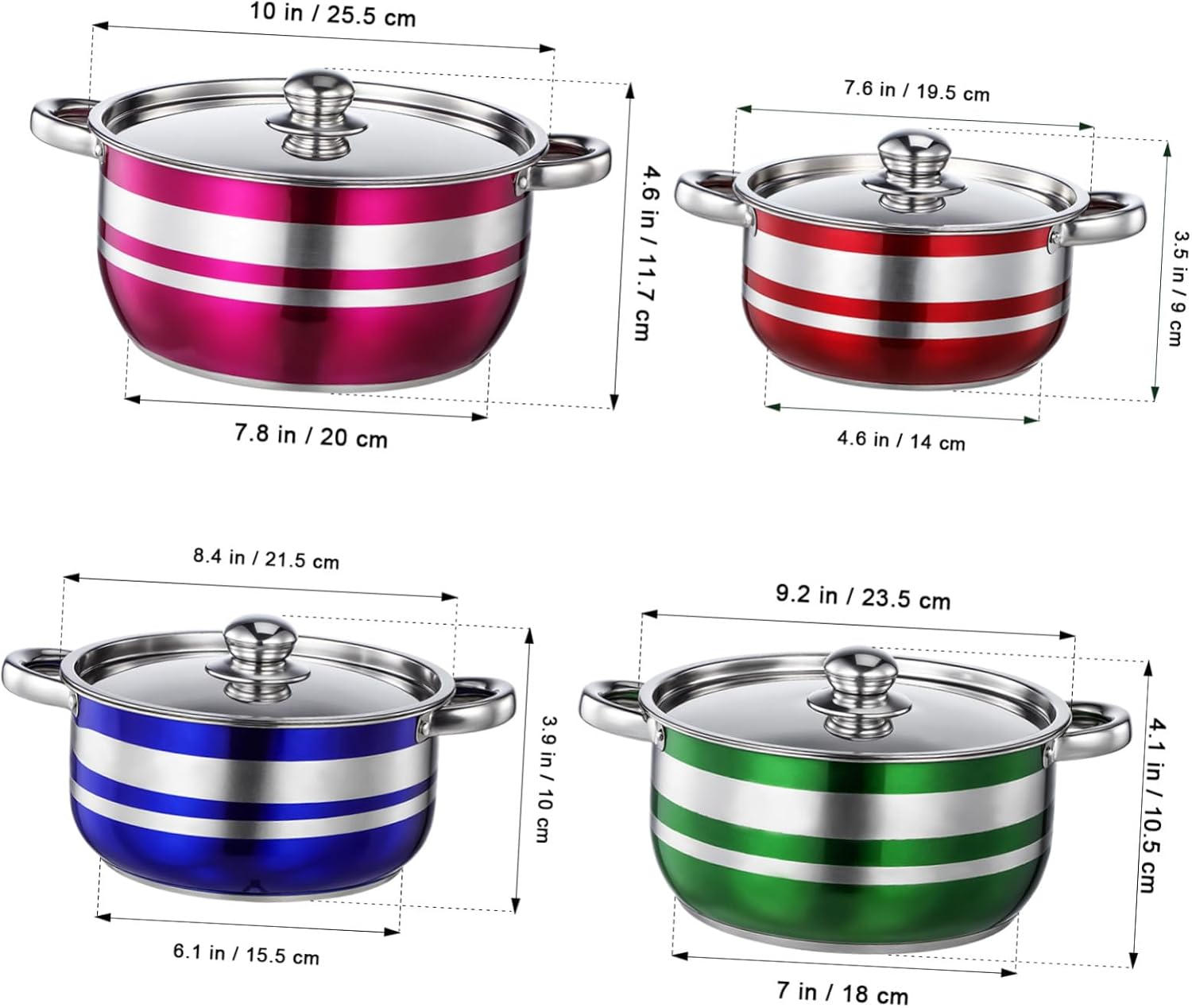 Alipis 4pcs Stainless Steel Cookware Set with Ergonomic Cool-touch Handles Induction Compatible Stock Pots Even Heat Distribution Dishwasher Safe Kitchen Cooking Utensils for Home and