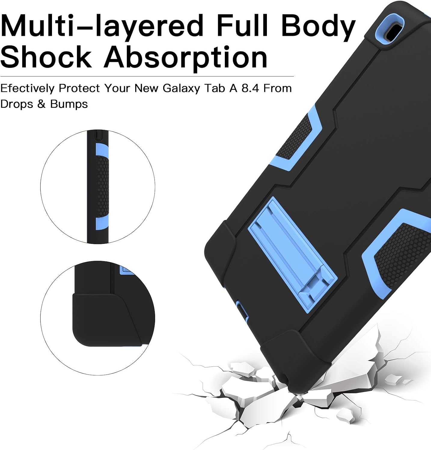 Cantis Case for Samsung Galaxy Tab A7 10.4 Inch 2020 (SM-T500/T505/T507), Slim Heavy Duty Shockproof Rugged High Impact Protective Case with Built-in Stand for Galaxy Tab A7 10.4 Inch, Black+Blue