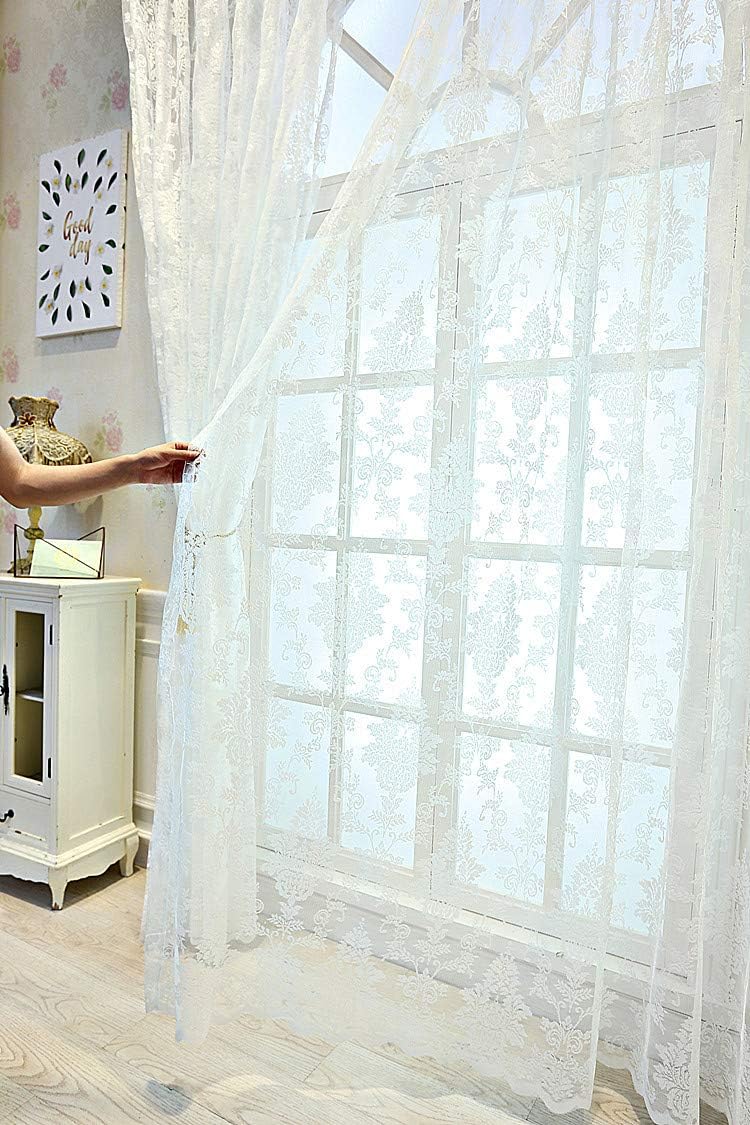 HooHero White White European Window Screen Lace Princess Style Elegant Sheer Curtains Rod Pocket Rod Pocket for Living Kids Nursery Room