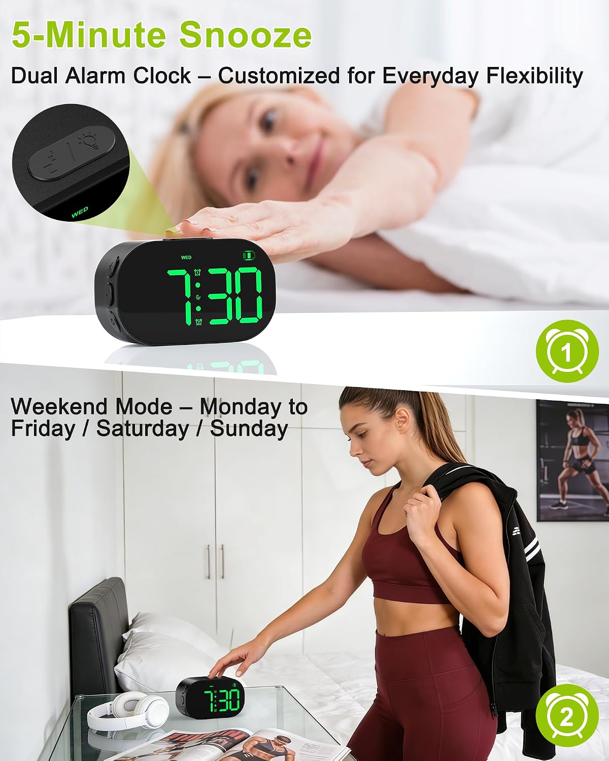 DTKID Digital Alarm Clock Bedside, Aluminium Clock with Large Numbers