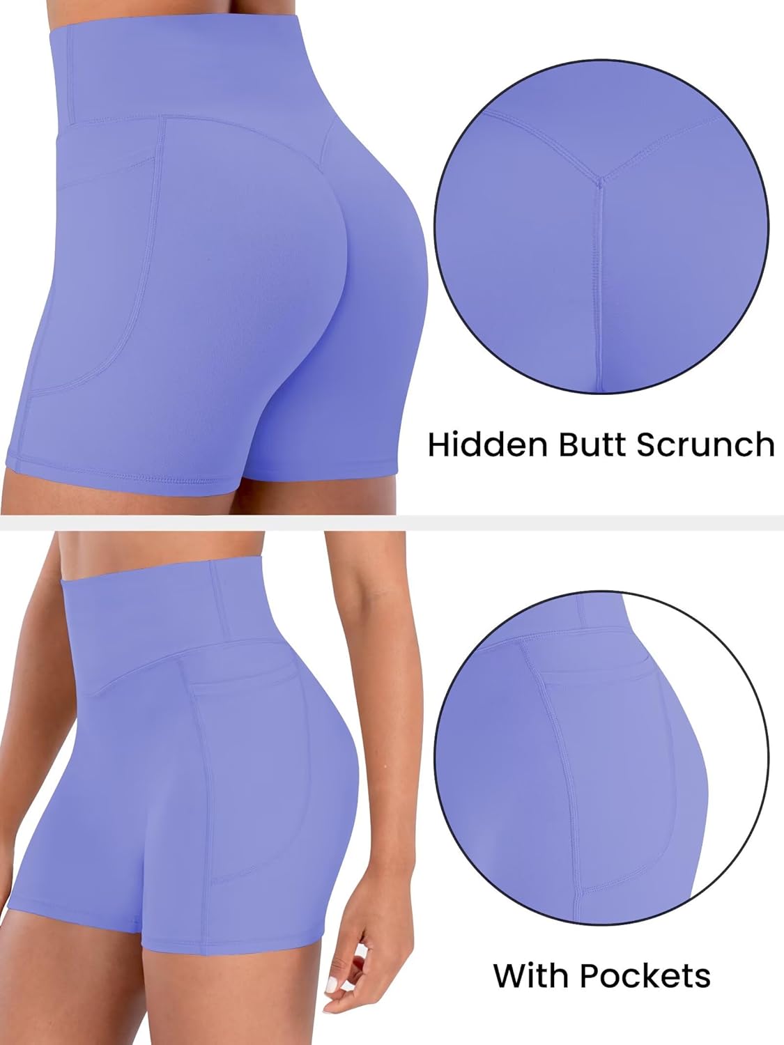 Sunzel Hidden Butt Lifting Scrunch 4 Inch Biker Shorts with Pocket Women No Front Seam High Waist Tummy Control Yoga Shorts - Image 4