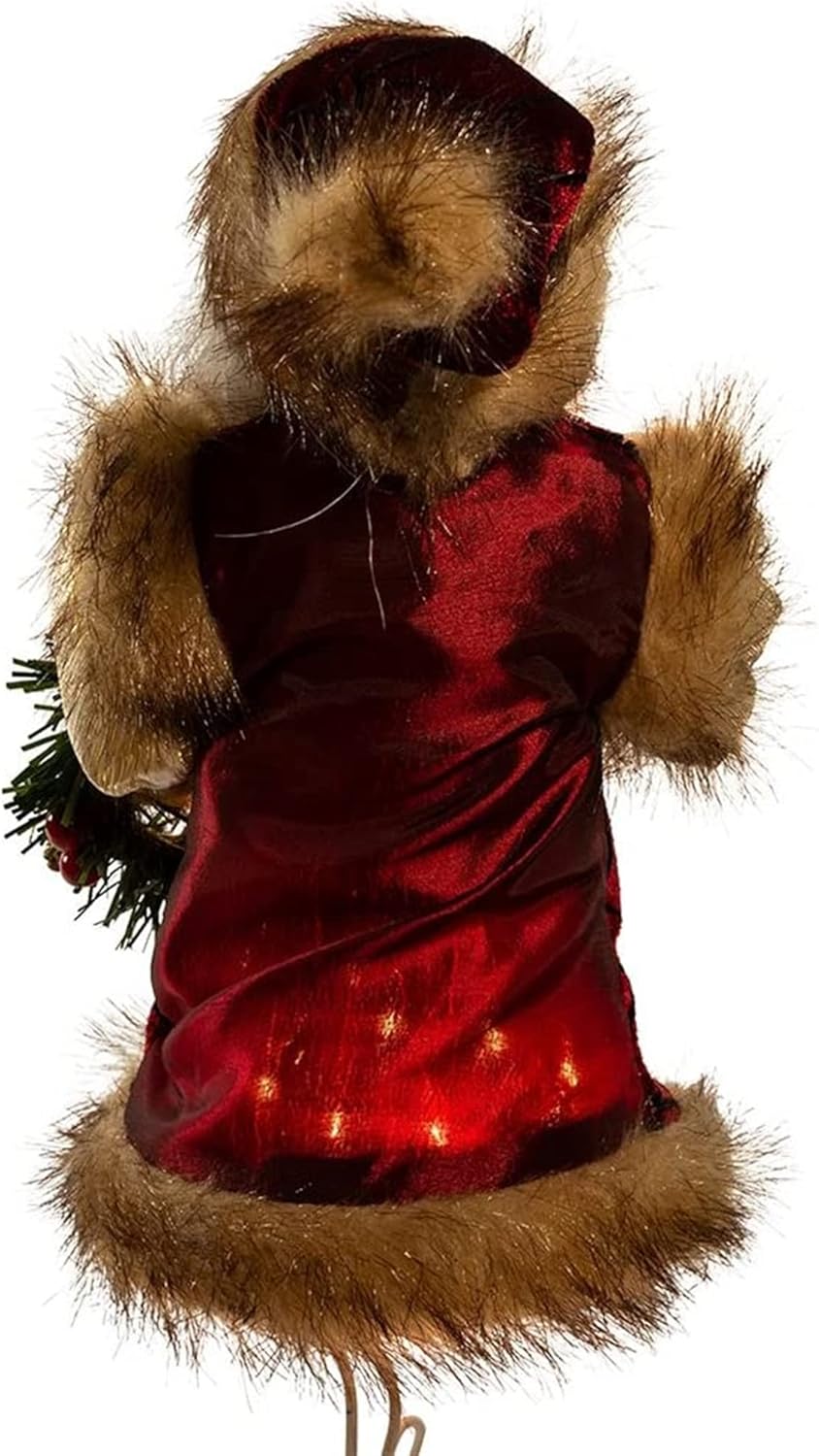 Kurt Adler 10-Light Burgundy and Brown Santa Treetop, 10-Inch