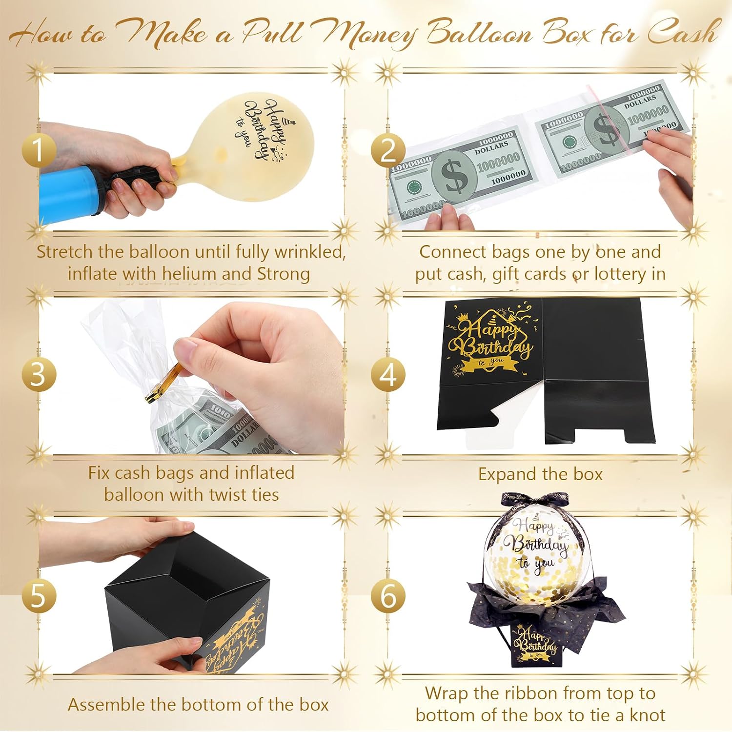 Sumind Birthday Pull Money Balloon Box for Cash Funny Money Balloon Surprise Kit Pull out Cash Holder Gift Box Birthday to You Surprise Gifts for Women Mother Girlfriend Wife (Fashion Style) image 4